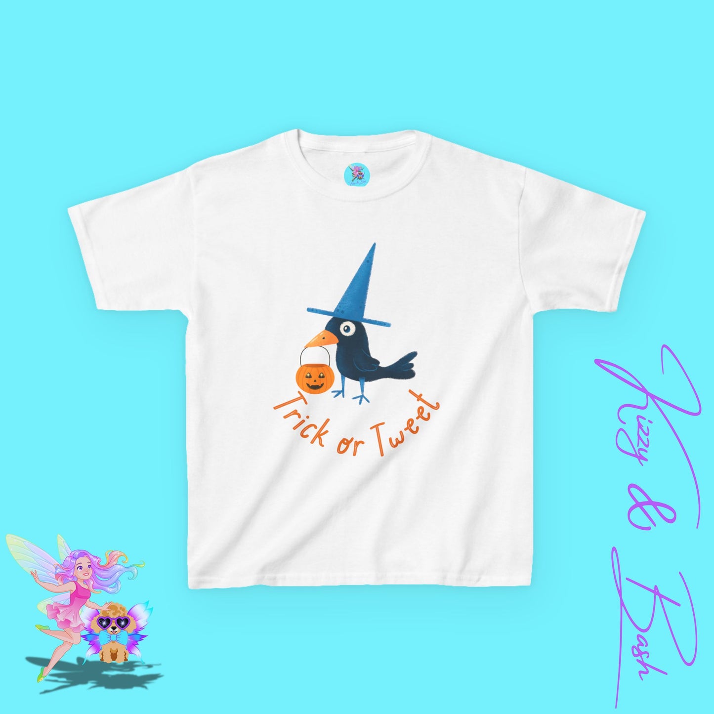 Trick-or-Tweet Black Bird Halloween T-Shirt for Kids Funny Unisex Fall Graphic Tee Halloween Pun T-Shirt Punny Halloween Tee Halloween Gift for Child Kids Heavy Cotton™ Tee