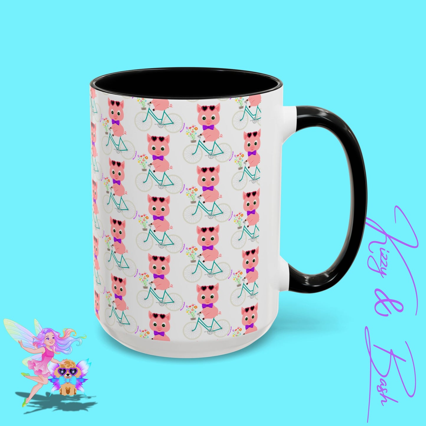 Pig Riding Bicycle Accent Coffee Mug Unique Gift for Teacher Funny Farm Animal Mug Adorable Pig Ceramic Mug Perfect Mug for Bicycle Lovers - 11, 15oz