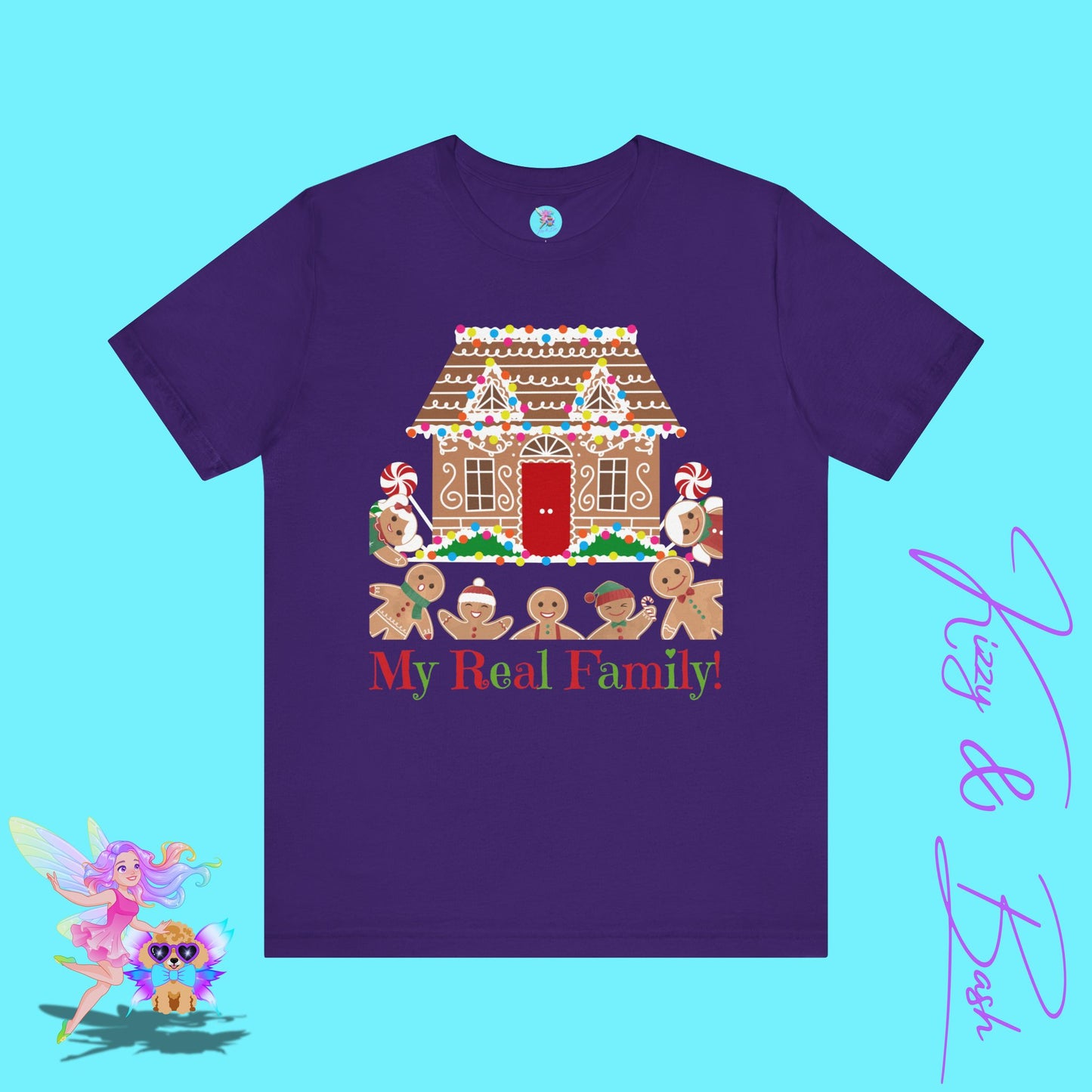 Gingerbread Family Christmas T-Shirt My Real Family Funny Christmas Graphic Tee Funny Foodie Christmas Shirt Gingerbread House Shirt for Holiday Baking Fans Great Stocking Stuffer Adult Unisex Jersey Short Sleeve Tee