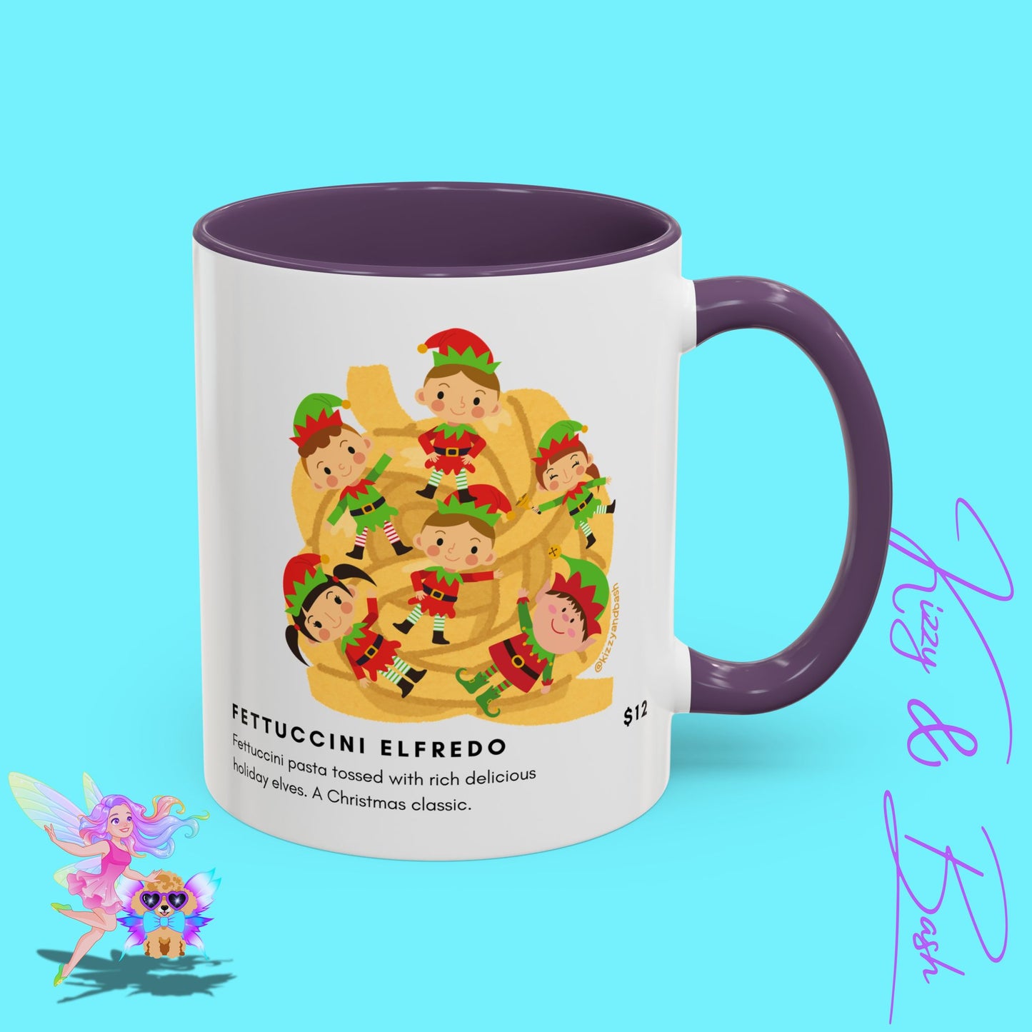 Hilarious Christmas Coffee Mug Perfect Christmas Gift for Teachers Holiday Foodie Mug for Elf Lovers Unique Christmas Gift Idea Elves Tossed in Pasta Fettuccini Elfredo Accent Coffee Mug - 11, 15oz