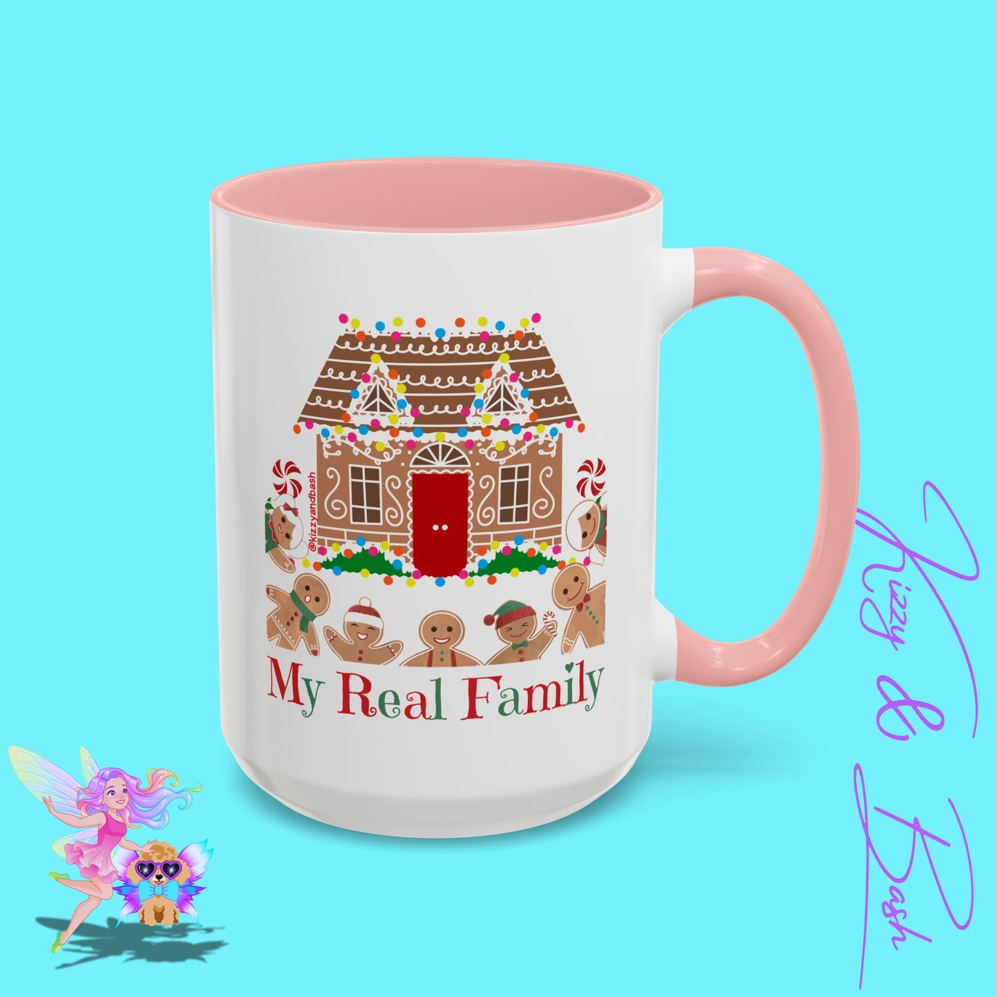 Cute Gingerbread Mug Funny Gingerbread Coffee Mug Fun Gingerbread Family Unique Christmas Gift Idea for Friends and Family Perfect Gift for Gingerbread Lovers and Gingerbread Bakers My Real Family Accent Coffee Mug - 11, 15oz