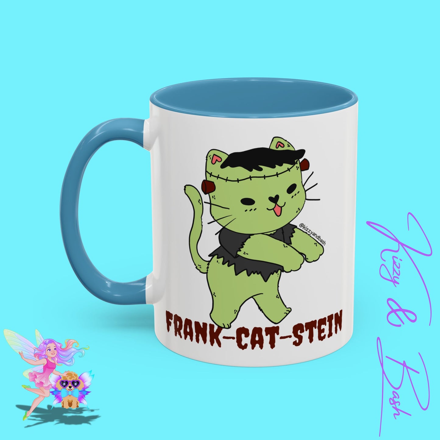 Funny Cat Mug Cute Halloween Coffee Mug Frankenstein Kitty Cat Coffee Mug Unique Gift for Cat Lovers Funny Gift for Teacher Appreciation Frank-Cat-Stein Accent Coffee Mug - 11, 15oz