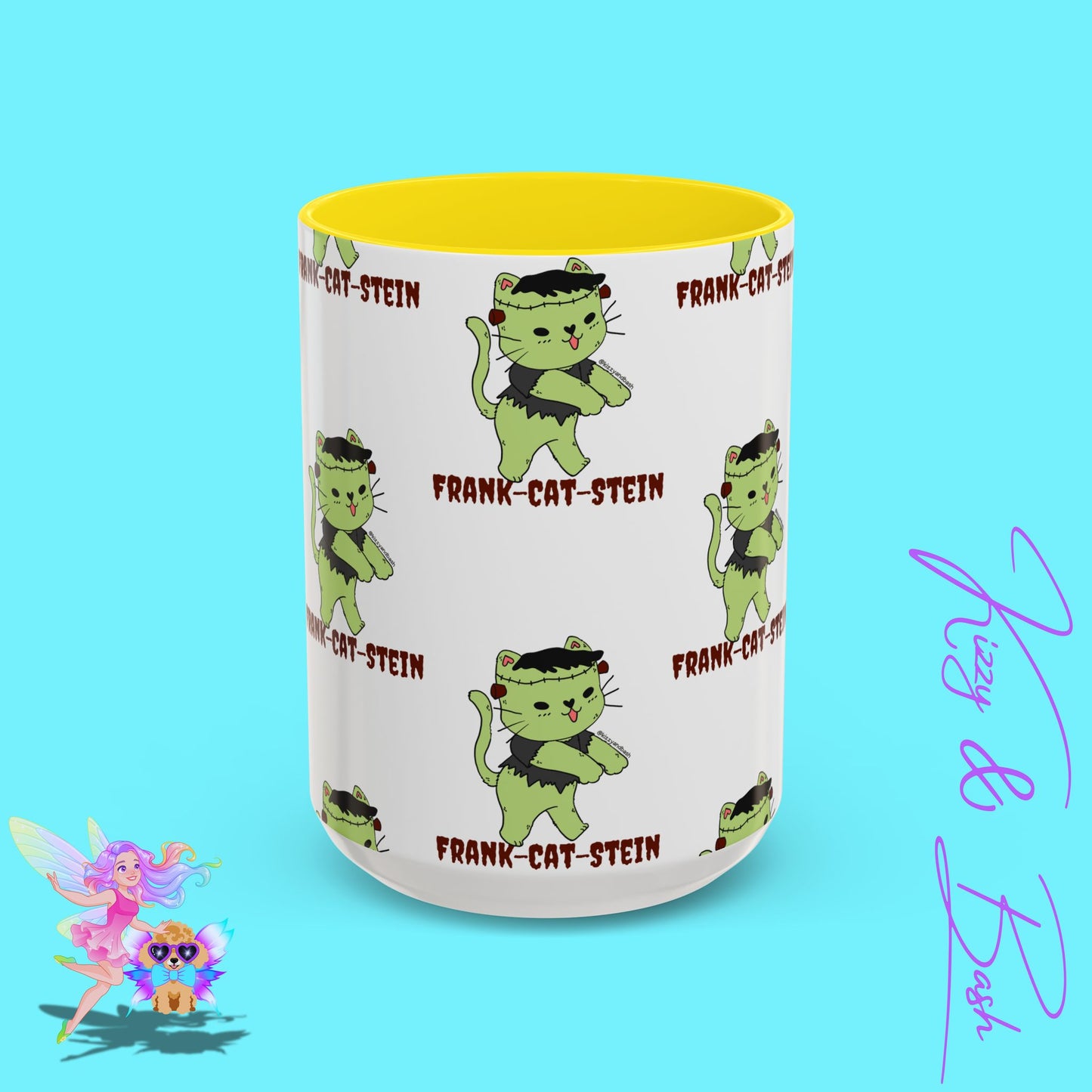 Funny Cat Mug Cute Halloween Coffee Mug Frankenstein Kitty Cat Coffee Mug Unique Gift for Cat Lovers Funny Gift for Teacher Appreciation Frank-Cat-Stein Accent Coffee Mug - 11, 15oz