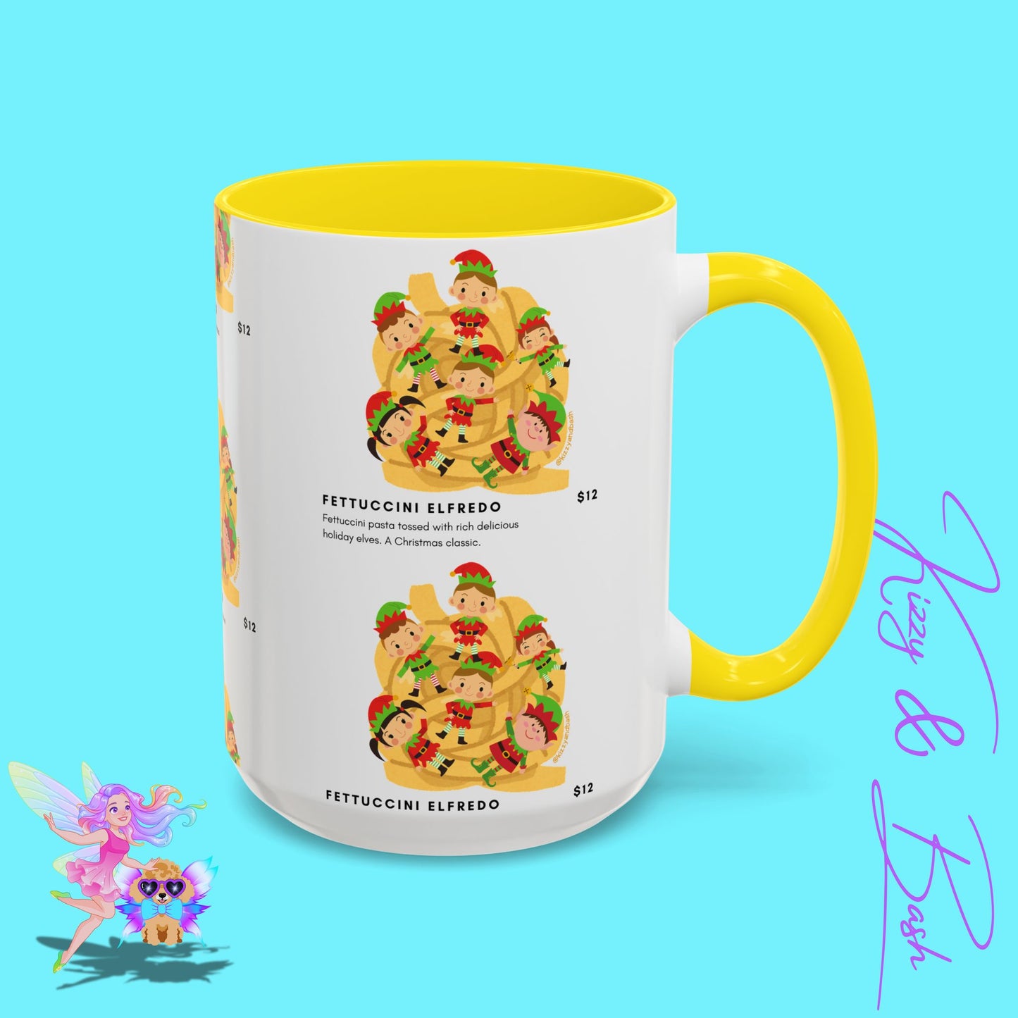 Hilarious Christmas Coffee Mug Perfect Christmas Gift for Teachers Holiday Foodie Mug for Elf Lovers Unique Christmas Gift Idea Elves Tossed in Pasta Fettuccini Elfredo Accent Coffee Mug - 11, 15oz