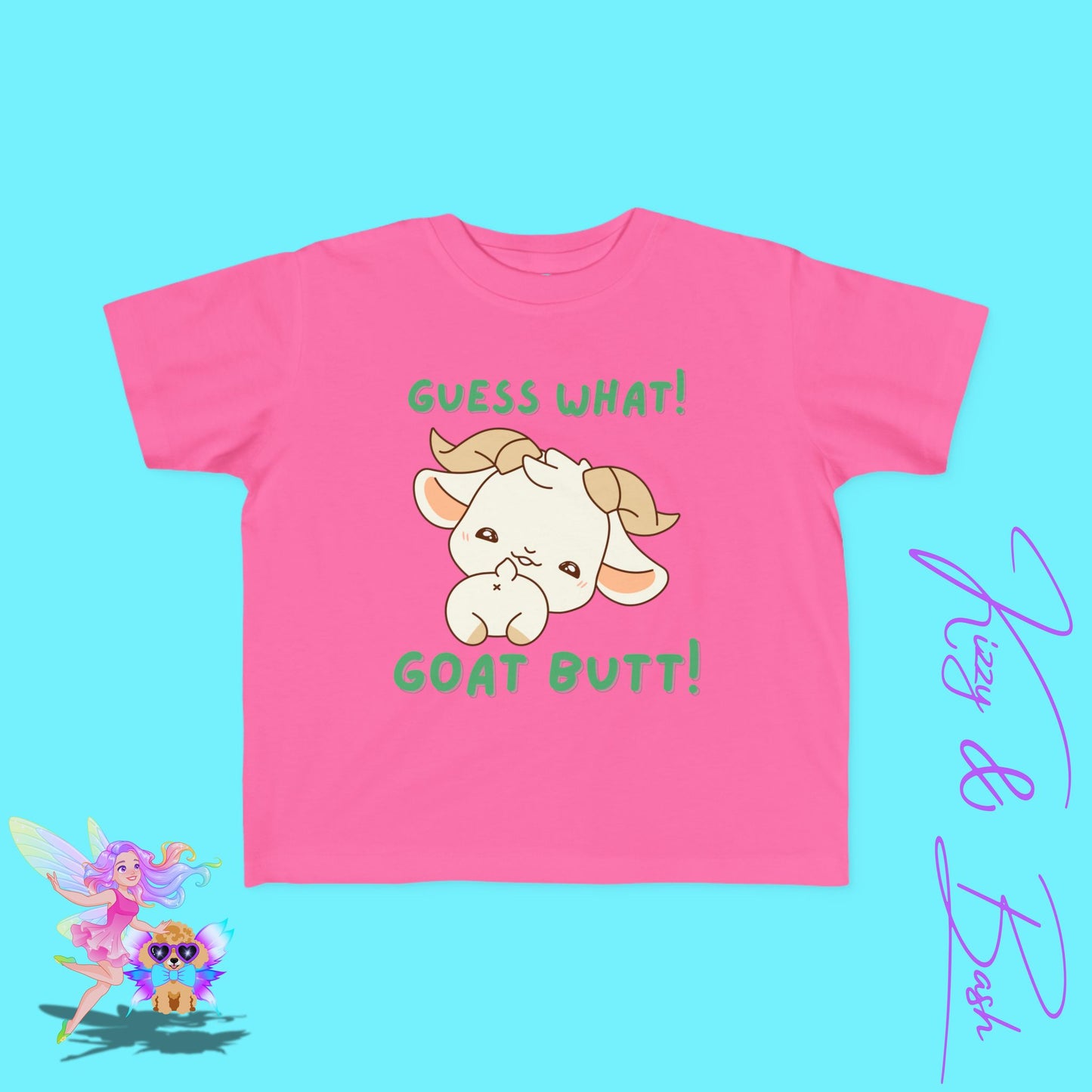 Guess What Goat Butt Shirt Funny Farmcore Tee for Toddlers Gift for Goat Lovers Punny Animal T-Shirt Gift Funny Farm Animal Shirt for Toddler's Fine Jersey Tee