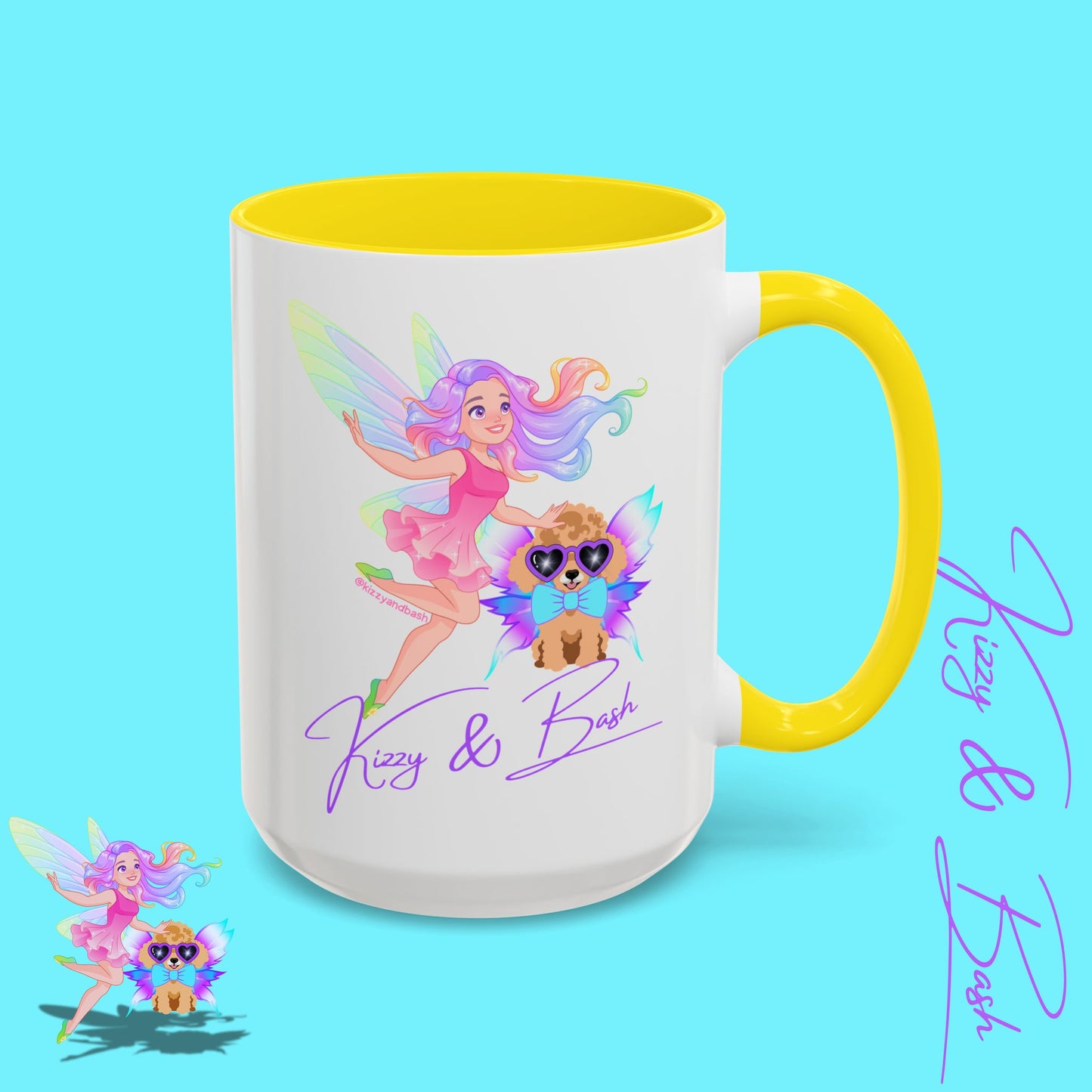Beautiful Fairy Coffee Mug Funny Dog Mug Fairy Girl and Red Toy Poodle Fairy Mug Cute Fairycore Gift Idea Perfect Poodle Lover Mug Whimsical Mug for Fairy Lovers Kizzy and Bash Logo Accent Coffee Mug - 11, 15oz