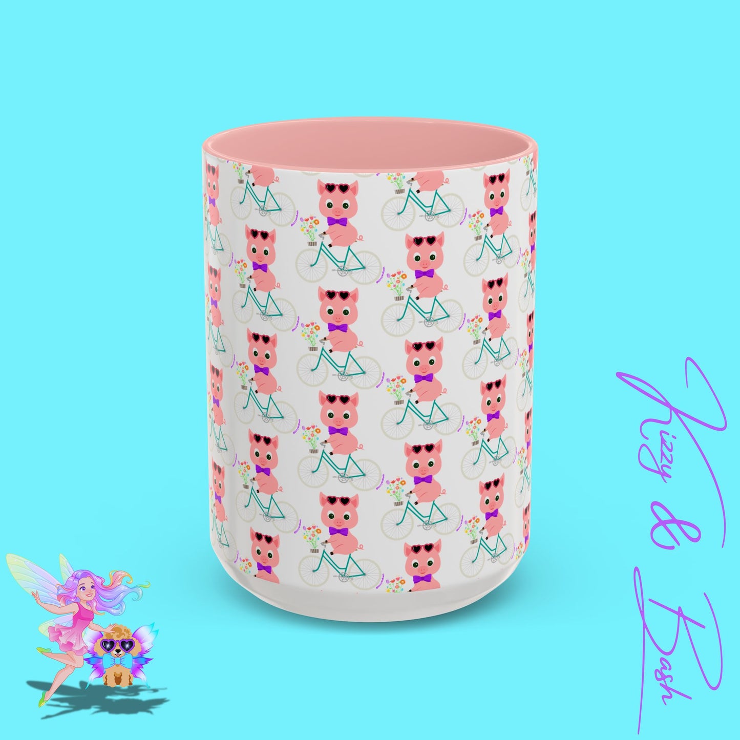 Pig Riding Bicycle Accent Coffee Mug Unique Gift for Teacher Funny Farm Animal Mug Adorable Pig Ceramic Mug Perfect Mug for Bicycle Lovers - 11, 15oz