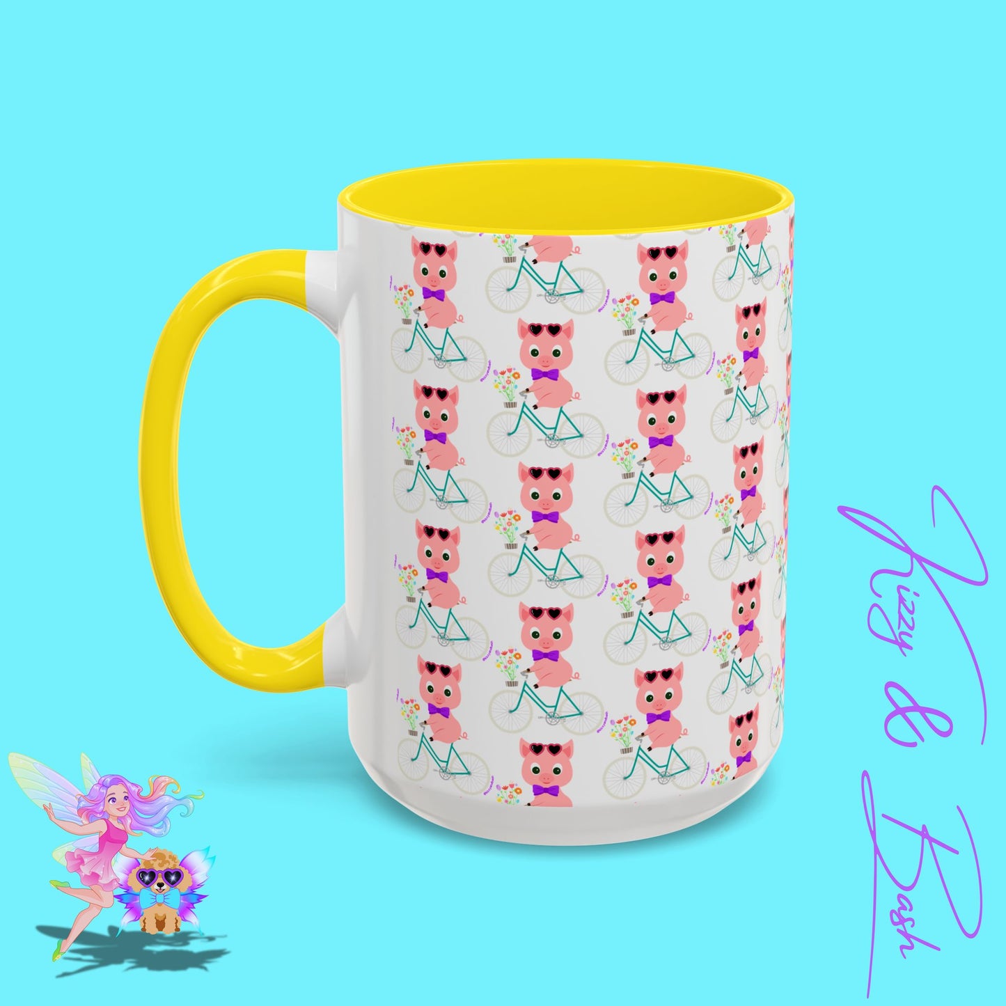 Pig Riding Bicycle Accent Coffee Mug Unique Gift for Teacher Funny Farm Animal Mug Adorable Pig Ceramic Mug Perfect Mug for Bicycle Lovers - 11, 15oz