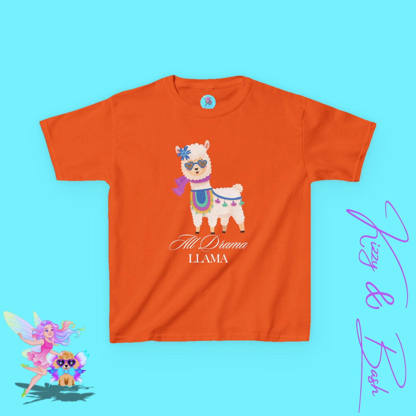 All Drama Llama T-Shirt Cute Llama Shirt for Kids Gift for Llama Lovers Cute Animal Attitude Shirt Drama Queen Shirt Funny Farm Animal T-Shirt for Kids Heavy Cotton™ Tee
