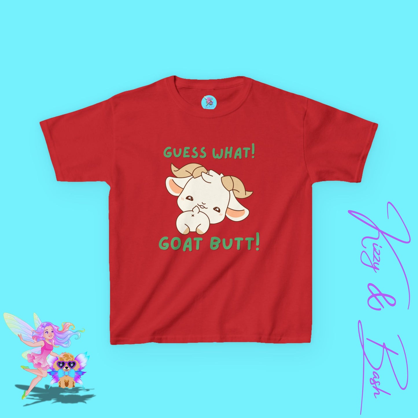 Guess What! Goat Butt! Funny Goat Butt Shirt Cute Animal Humor Graphic T-Shirt Gift for Goat Lovers Unique Farmcore Gift Tee Kids Heavy Cotton™ Tee