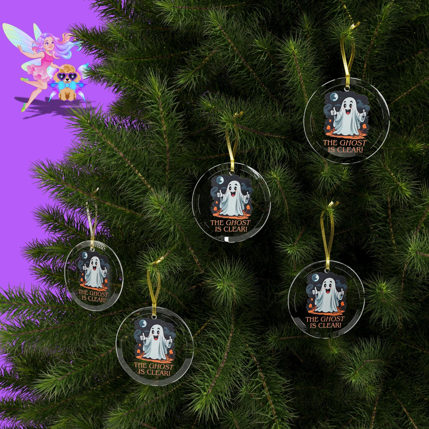 Funny Halloween Gift Cute Ghost Ornament Perfect Christmas Gift for Halloween Lovers Funny Paranormal Investigator Gift The Ghost is Clear The Coast is Clear Punny Glass Ornaments