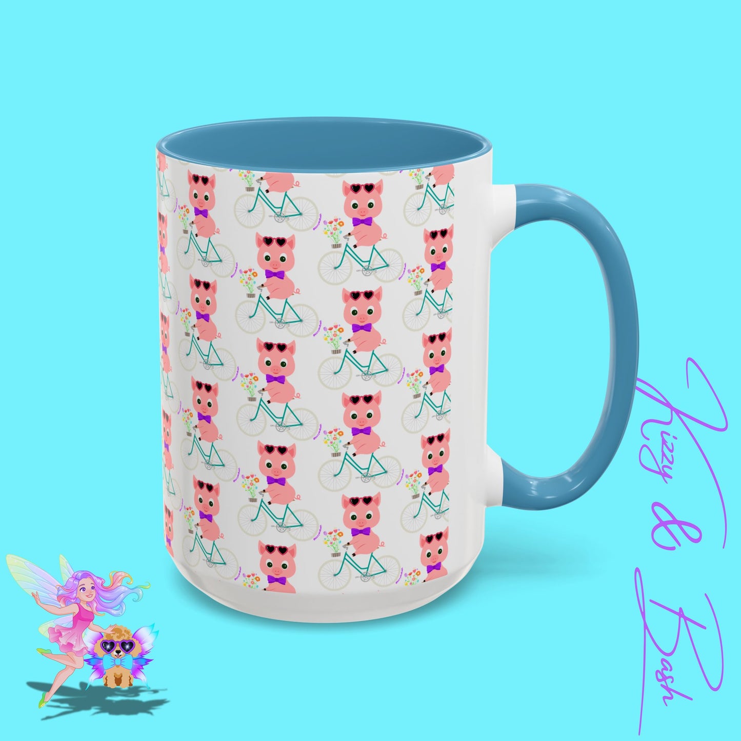 Pig Riding Bicycle Accent Coffee Mug Unique Gift for Teacher Funny Farm Animal Mug Adorable Pig Ceramic Mug Perfect Mug for Bicycle Lovers - 11, 15oz