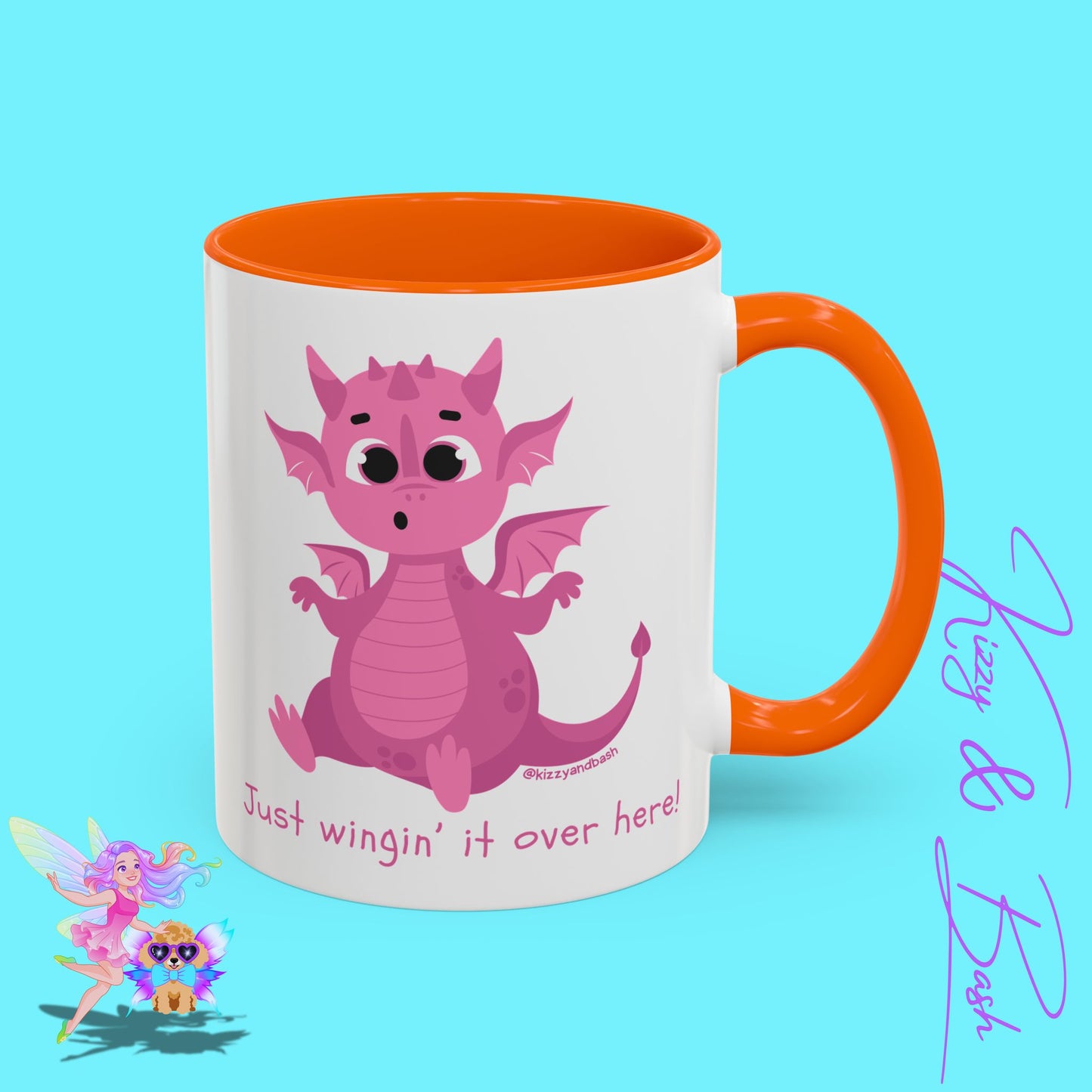 Pink Dragon Coffee Mug for Her Funny Dragon Mug Unique Dragon Gift for Her Just Wingin' It Over Here Self-Affirming Gift Idea Dragon Lover Mug Pink Lover Accent Coffee Mug  11, 15oz
