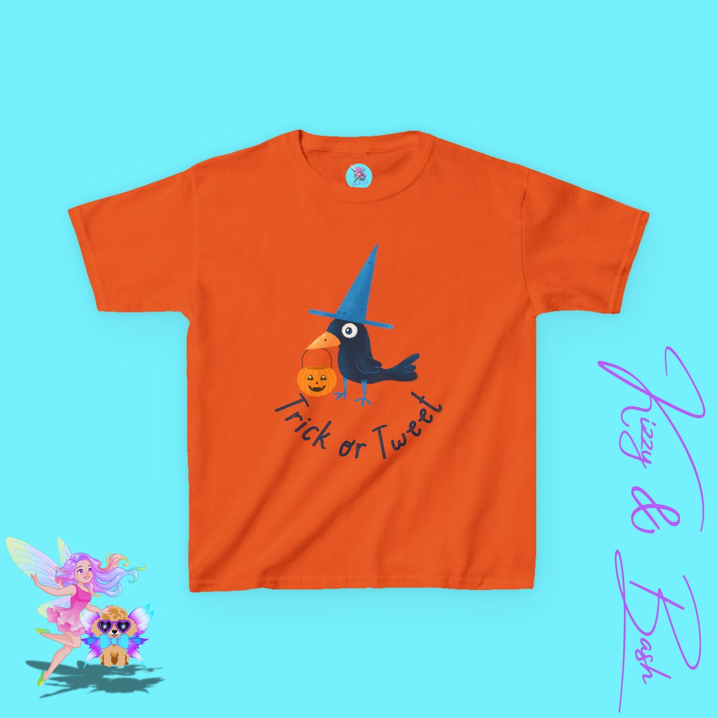 Trick-or-Tweet Black Bird Halloween T-Shirt for Kids Funny Unisex Fall Graphic Tee Halloween Pun T-Shirt Punny Halloween Tee Halloween Gift for Child Kids Heavy Cotton™ Tee