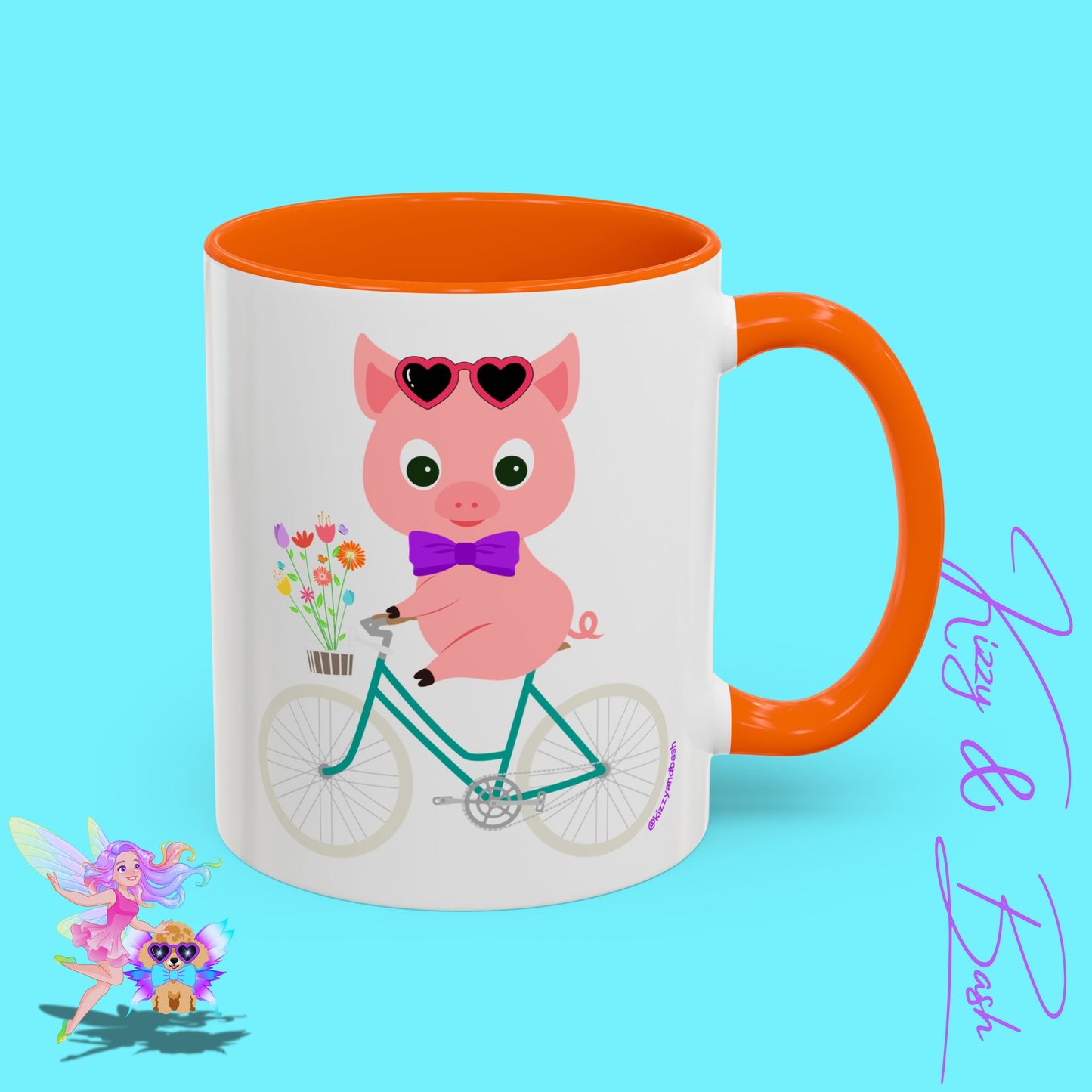 Pig Riding Bicycle Accent Coffee Mug Unique Gift for Teacher Funny Farm Animal Mug Adorable Pig Ceramic Mug Perfect Mug for Bicycle Lovers - 11, 15oz
