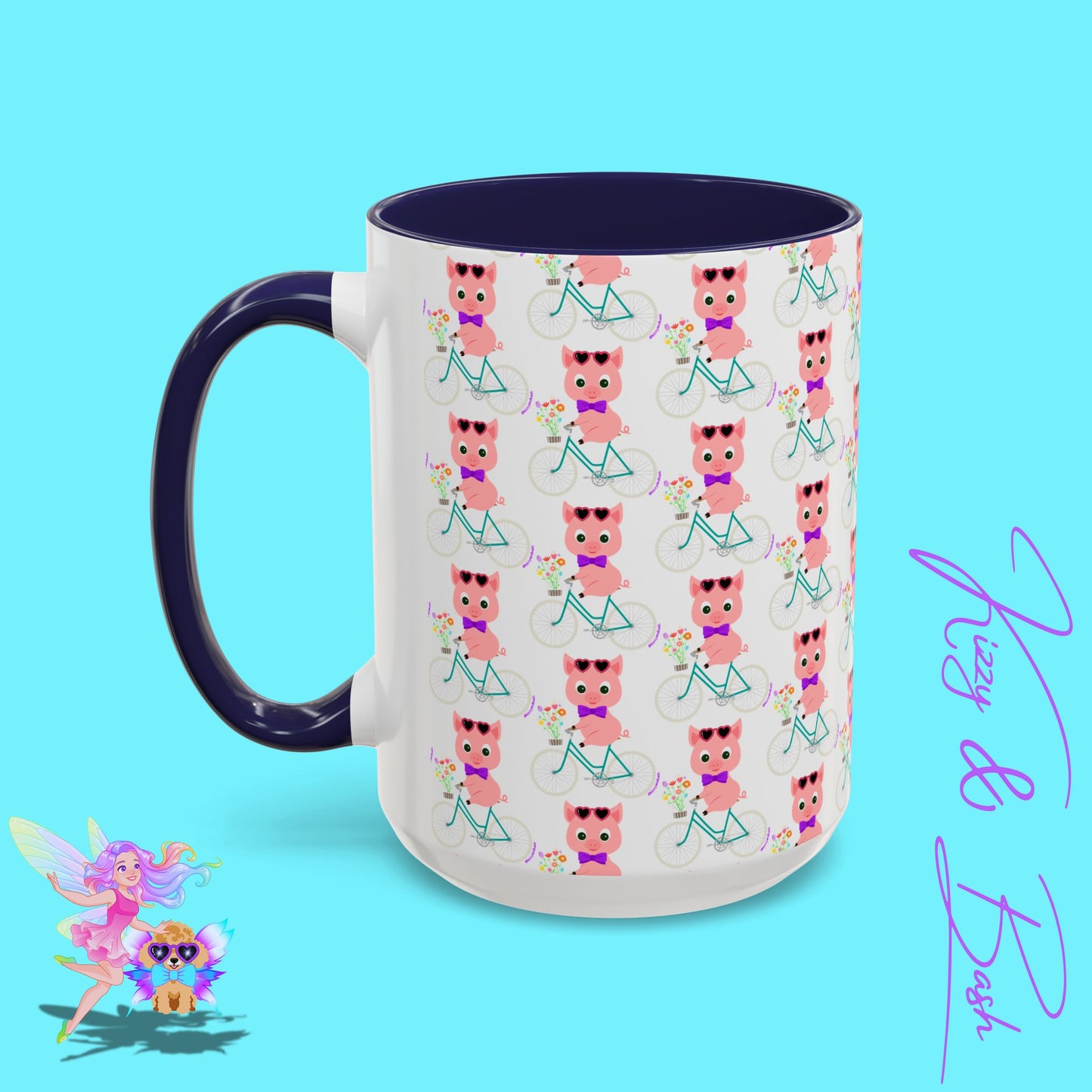 Pig Riding Bicycle Accent Coffee Mug Unique Gift for Teacher Funny Farm Animal Mug Adorable Pig Ceramic Mug Perfect Mug for Bicycle Lovers - 11, 15oz