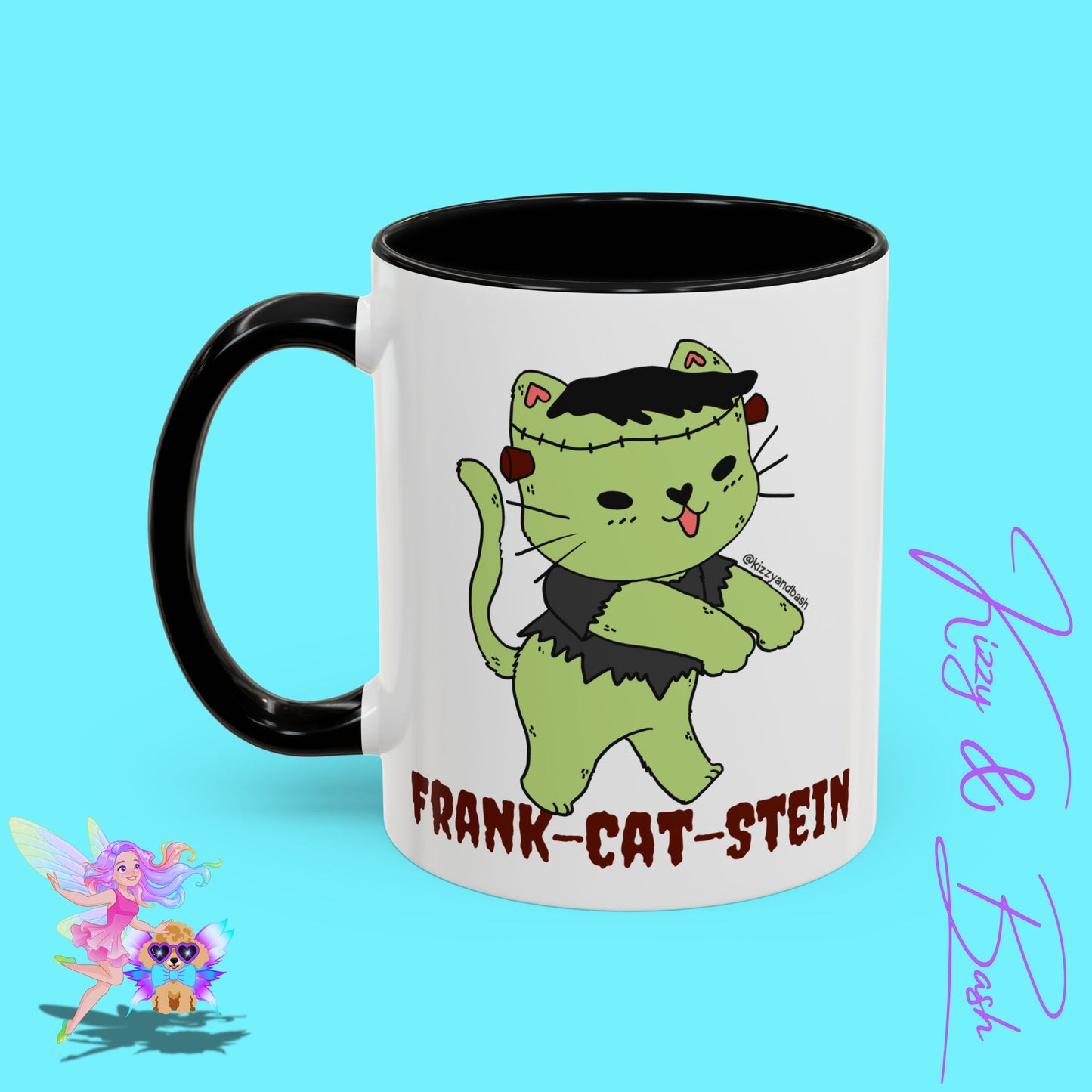 Funny Cat Mug Cute Halloween Coffee Mug Frankenstein Kitty Cat Coffee Mug Unique Gift for Cat Lovers Funny Gift for Teacher Appreciation Frank-Cat-Stein Accent Coffee Mug - 11, 15oz