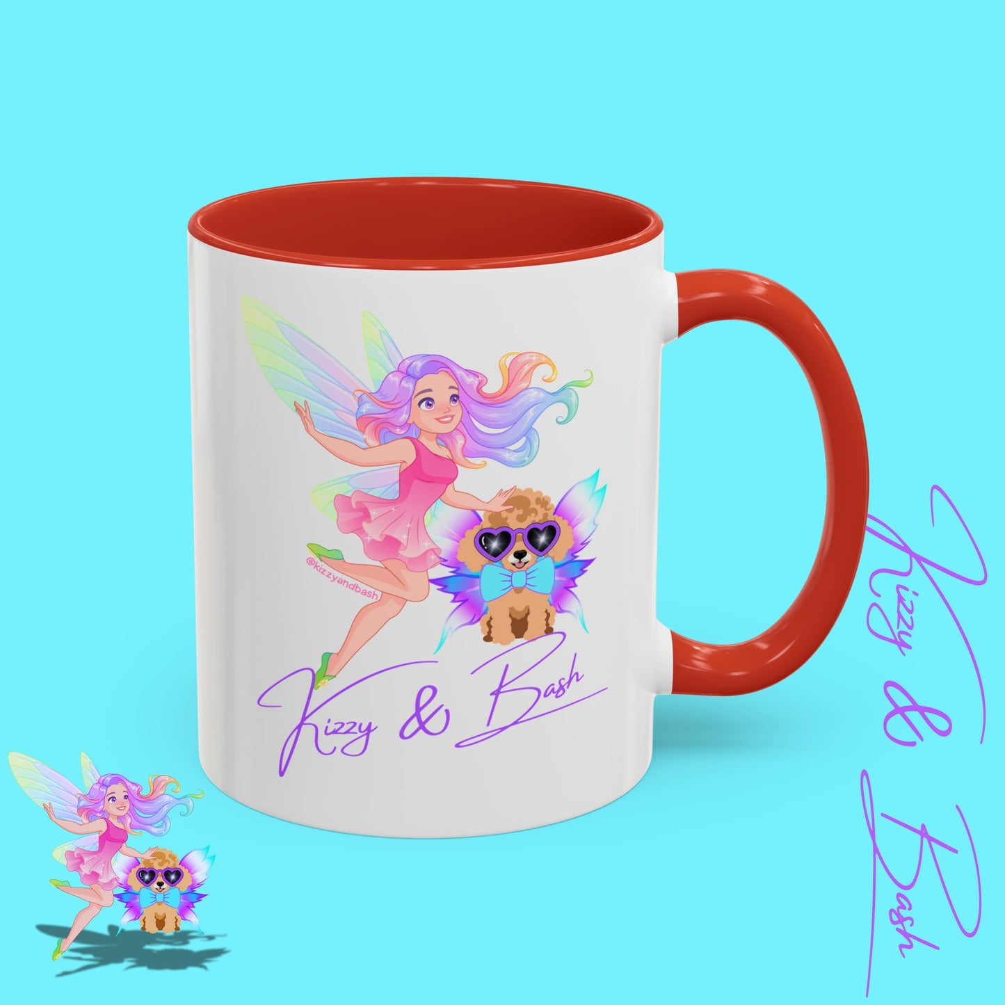 Beautiful Fairy Coffee Mug Funny Dog Mug Fairy Girl and Red Toy Poodle Fairy Mug Cute Fairycore Gift Idea Perfect Poodle Lover Mug Whimsical Mug for Fairy Lovers Kizzy and Bash Logo Accent Coffee Mug - 11, 15oz