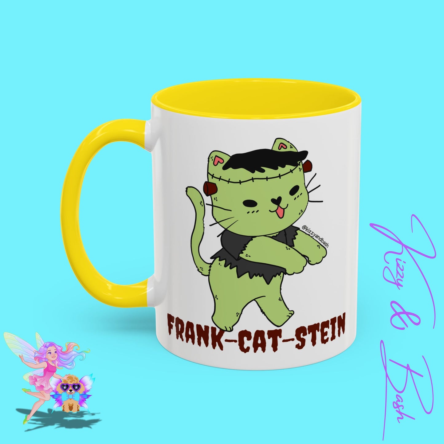 Funny Cat Mug Cute Halloween Coffee Mug Frankenstein Kitty Cat Coffee Mug Unique Gift for Cat Lovers Funny Gift for Teacher Appreciation Frank-Cat-Stein Accent Coffee Mug - 11, 15oz