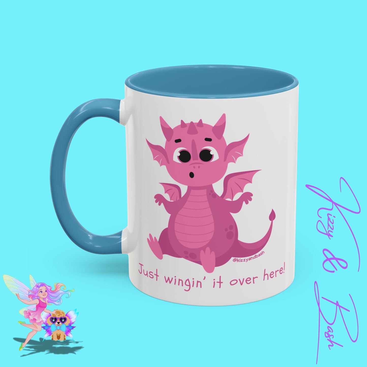 Pink Dragon Coffee Mug for Her Funny Dragon Mug Unique Dragon Gift for Her Just Wingin' It Over Here Self-Affirming Gift Idea Dragon Lover Mug Pink Lover Accent Coffee Mug  11, 15oz