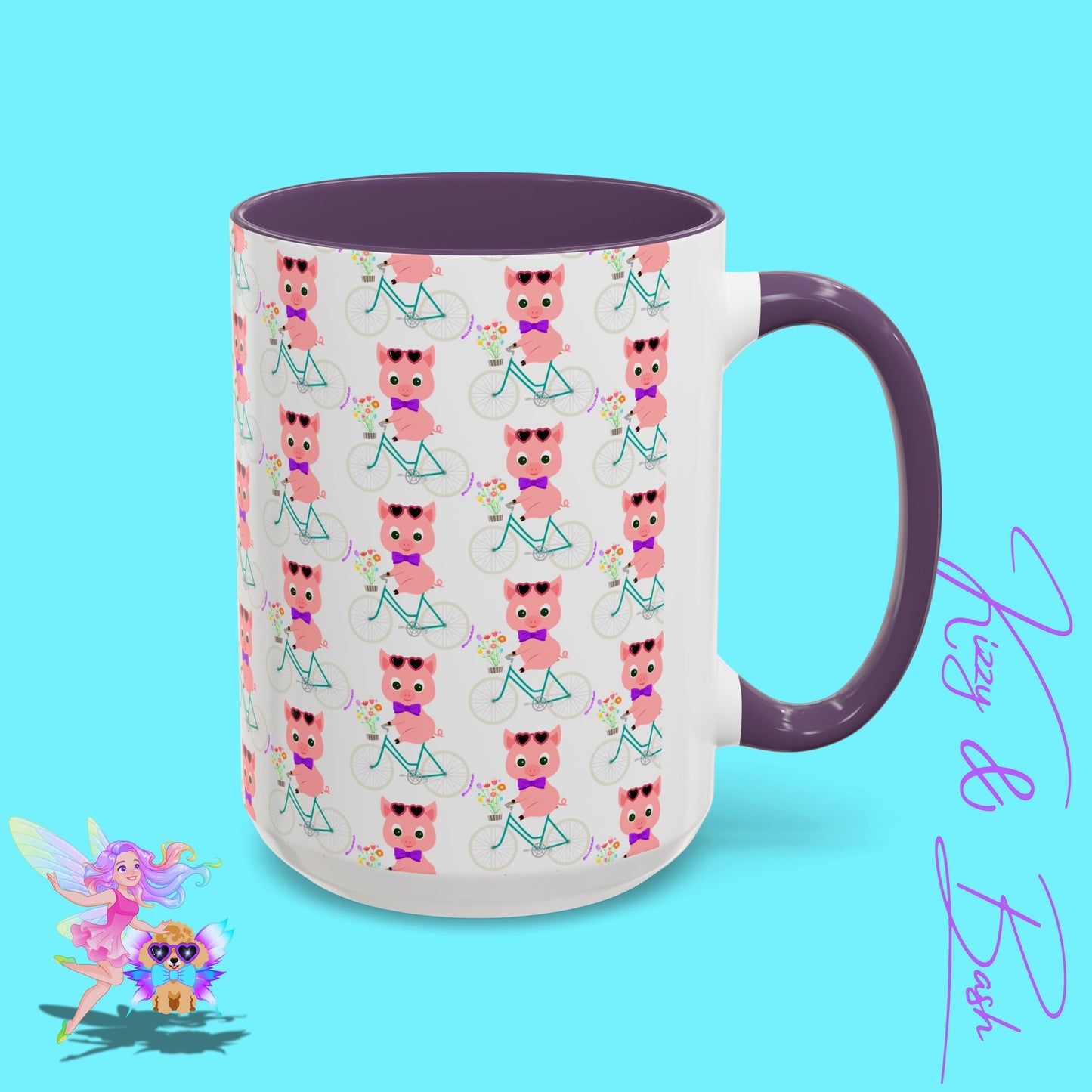 Pig Riding Bicycle Accent Coffee Mug Unique Gift for Teacher Funny Farm Animal Mug Adorable Pig Ceramic Mug Perfect Mug for Bicycle Lovers - 11, 15oz
