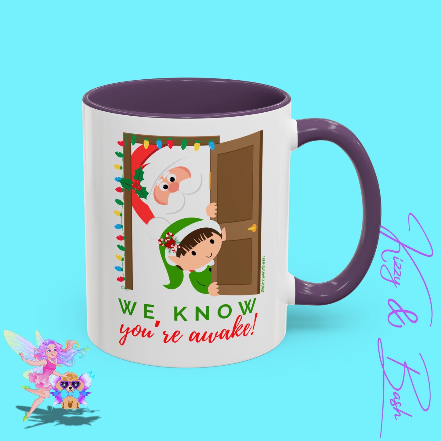 Funny Santa and Elf Mug Unique Santa Coffee Mug Hilarious Elf Lover Gift Funny Christmas Mug Perfect Christmas Gift for Teacher Appreciation We Know You're Awake Accent Coffee Mug - 11, 15oz