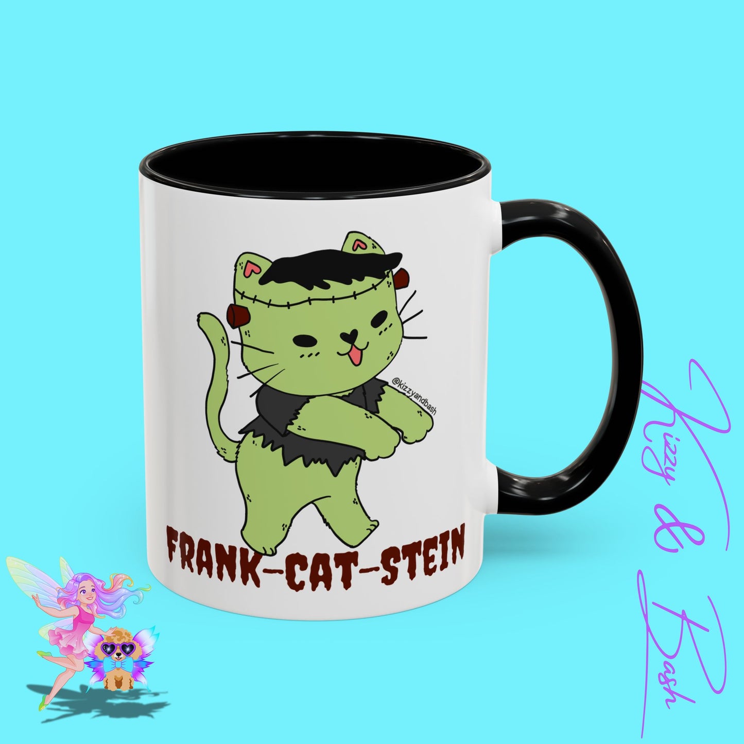 Funny Cat Mug Cute Halloween Coffee Mug Frankenstein Kitty Cat Coffee Mug Unique Gift for Cat Lovers Funny Gift for Teacher Appreciation Frank-Cat-Stein Accent Coffee Mug - 11, 15oz