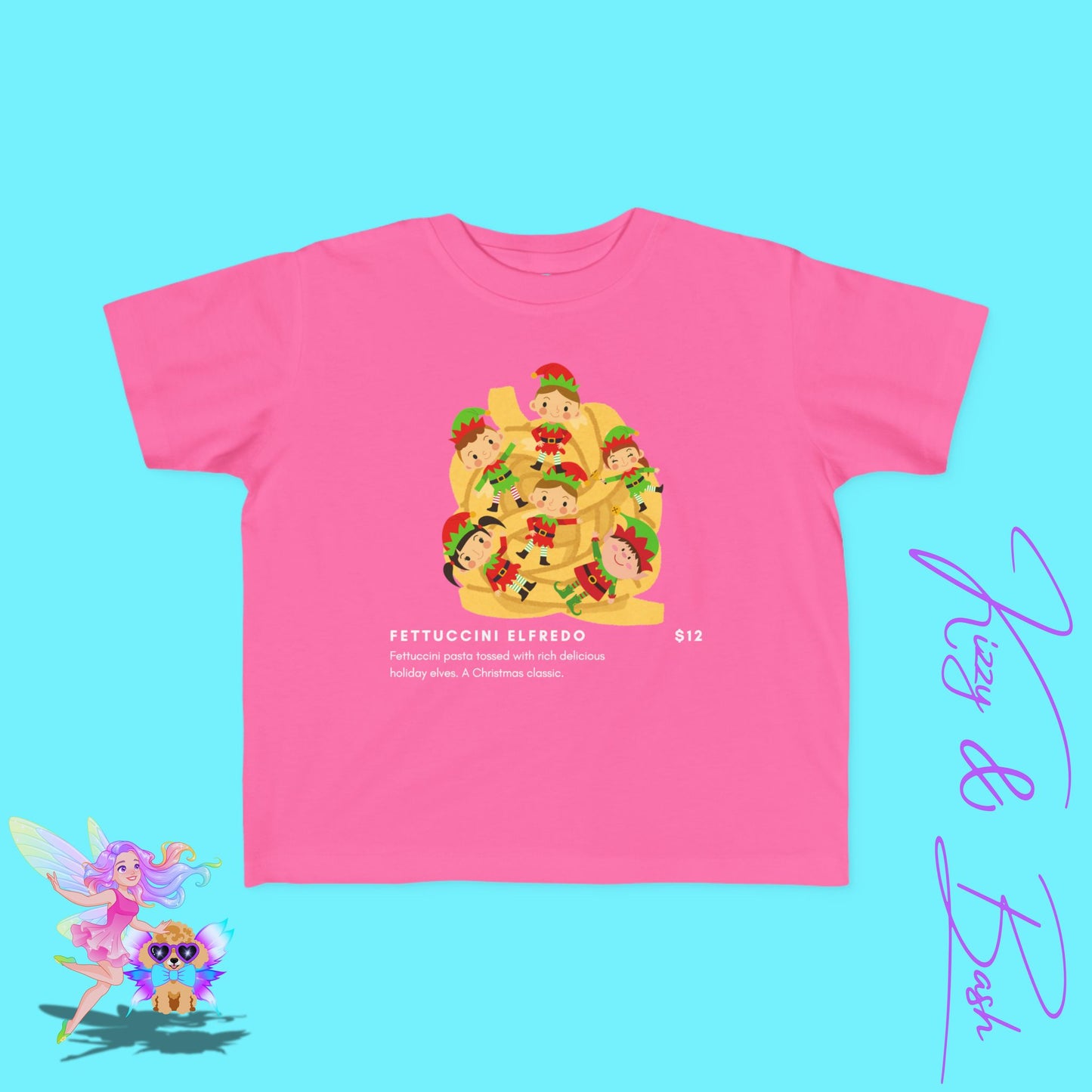 Christmas Elves Tossed in Pasta Fettuccini Elfredo Hilarious Christmas Shirt for Family and Friends Unique Holiday T-Shirt Gift for Elf Lovers Punny Christmas Shirt for Him or Her Toddler's Fine Jersey Tee