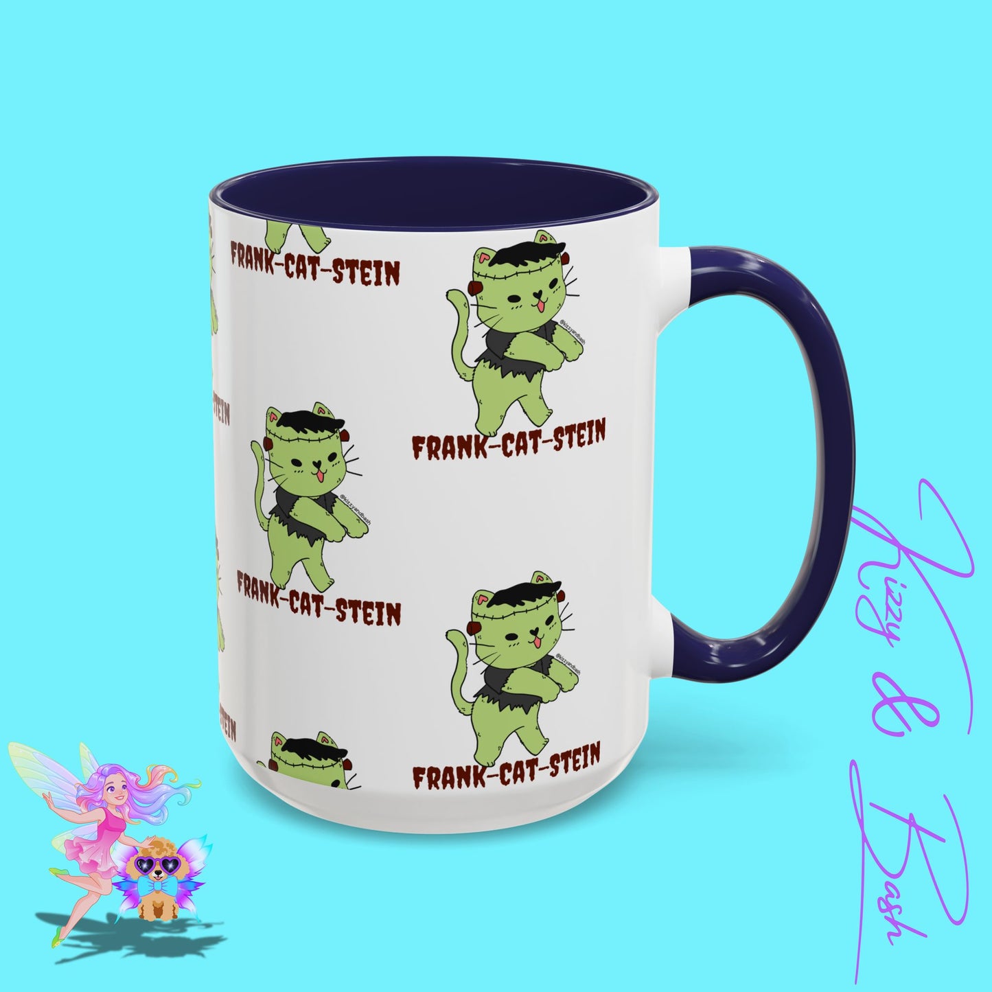 Funny Cat Mug Cute Halloween Coffee Mug Frankenstein Kitty Cat Coffee Mug Unique Gift for Cat Lovers Funny Gift for Teacher Appreciation Frank-Cat-Stein Accent Coffee Mug - 11, 15oz