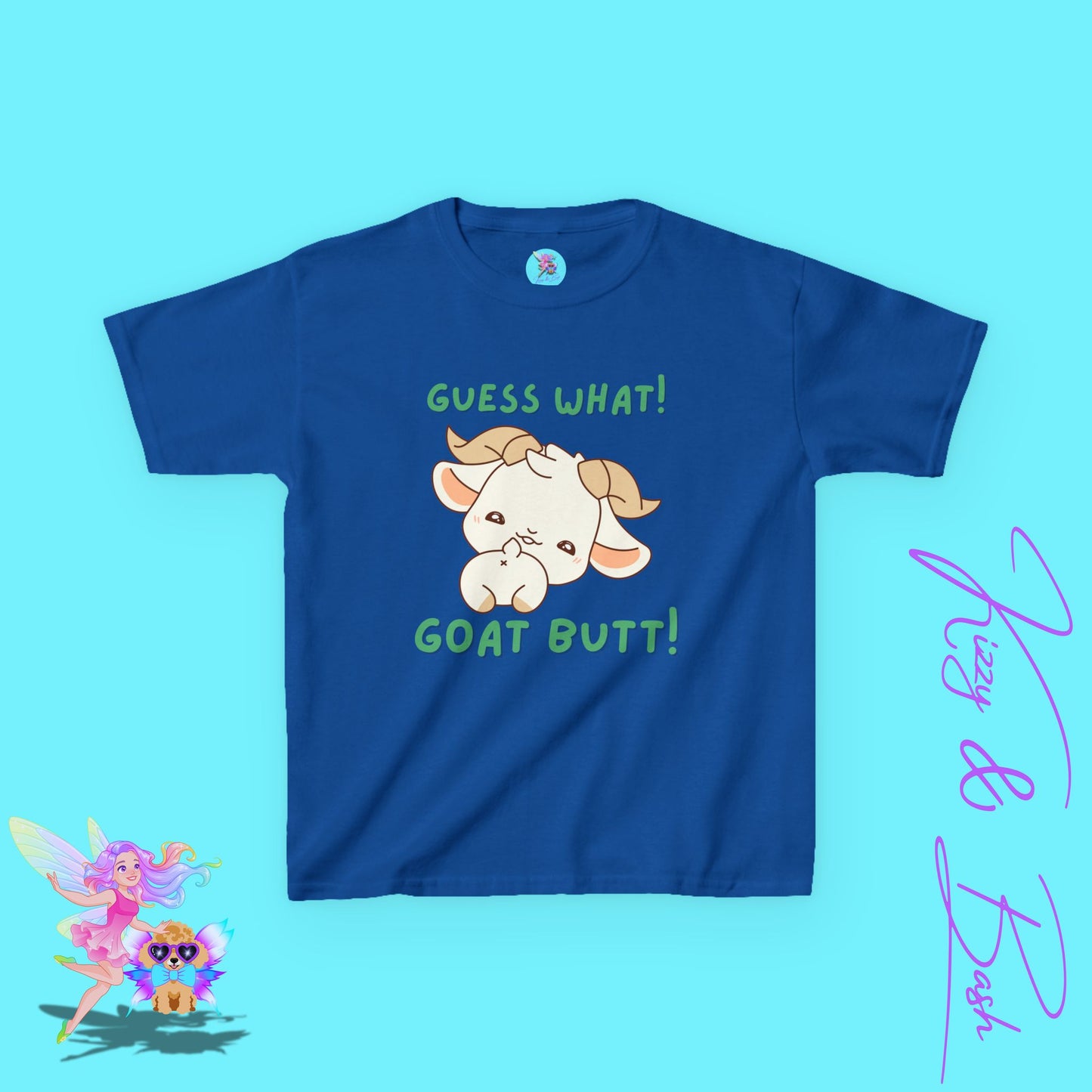 Guess What! Goat Butt! Funny Goat Butt Shirt Cute Animal Humor Graphic T-Shirt Gift for Goat Lovers Unique Farmcore Gift Tee Kids Heavy Cotton™ Tee