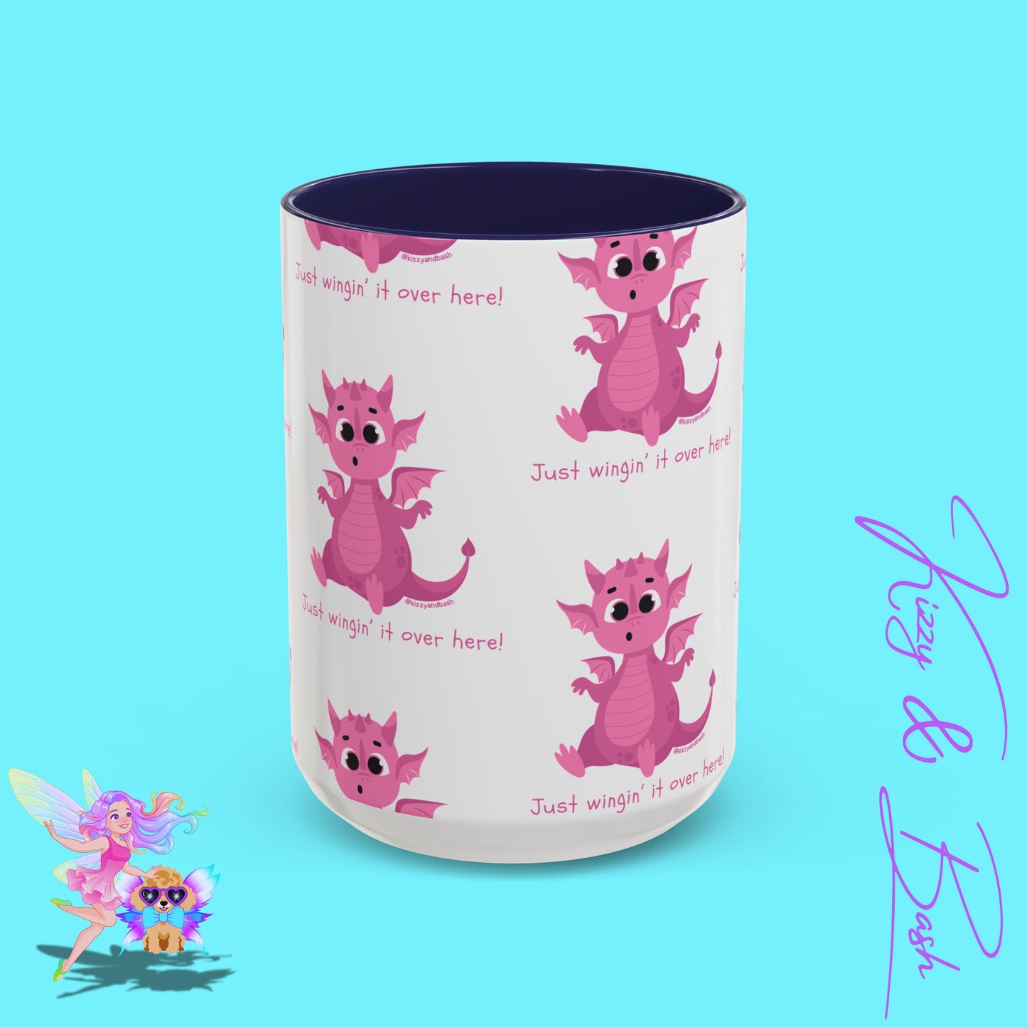 Pink Dragon Coffee Mug for Her Funny Dragon Mug Unique Dragon Gift for Her Just Wingin' It Over Here Self-Affirming Gift Idea Dragon Lover Mug Pink Lover Accent Coffee Mug  11, 15oz
