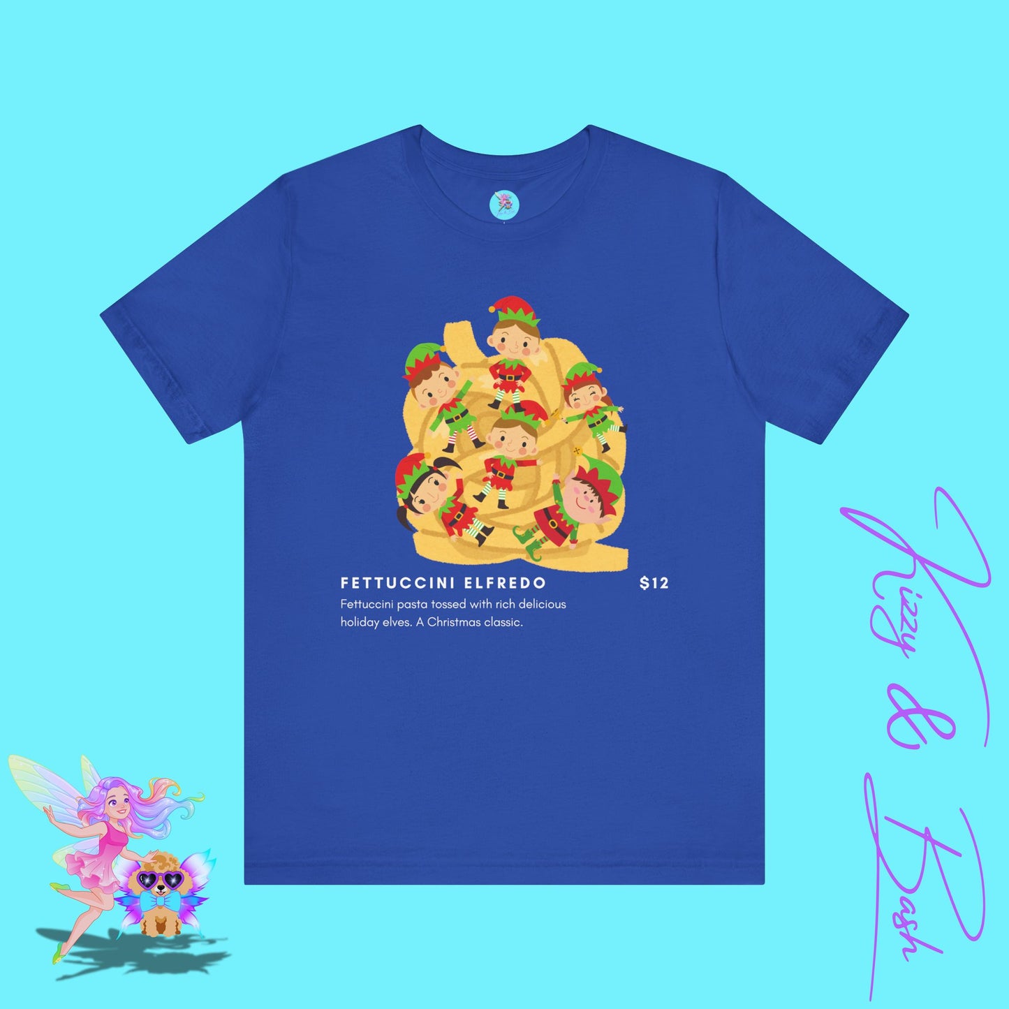 Fettuccini Elfredo Foodie Lover Shirt Pasta and Elves Funny Holiday T-Shirt Food Pun Christmas Shirt Food Lover Tee Hilarious Christmas Gift Teacher Christmas Gift Adult Unisex Jersey Short Sleeve Tee
