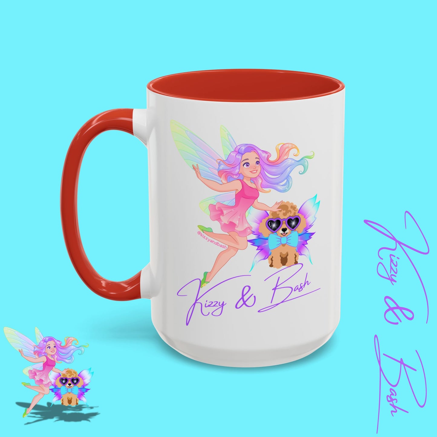 Beautiful Fairy Coffee Mug Funny Dog Mug Fairy Girl and Red Toy Poodle Fairy Mug Cute Fairycore Gift Idea Perfect Poodle Lover Mug Whimsical Mug for Fairy Lovers Kizzy and Bash Logo Accent Coffee Mug - 11, 15oz