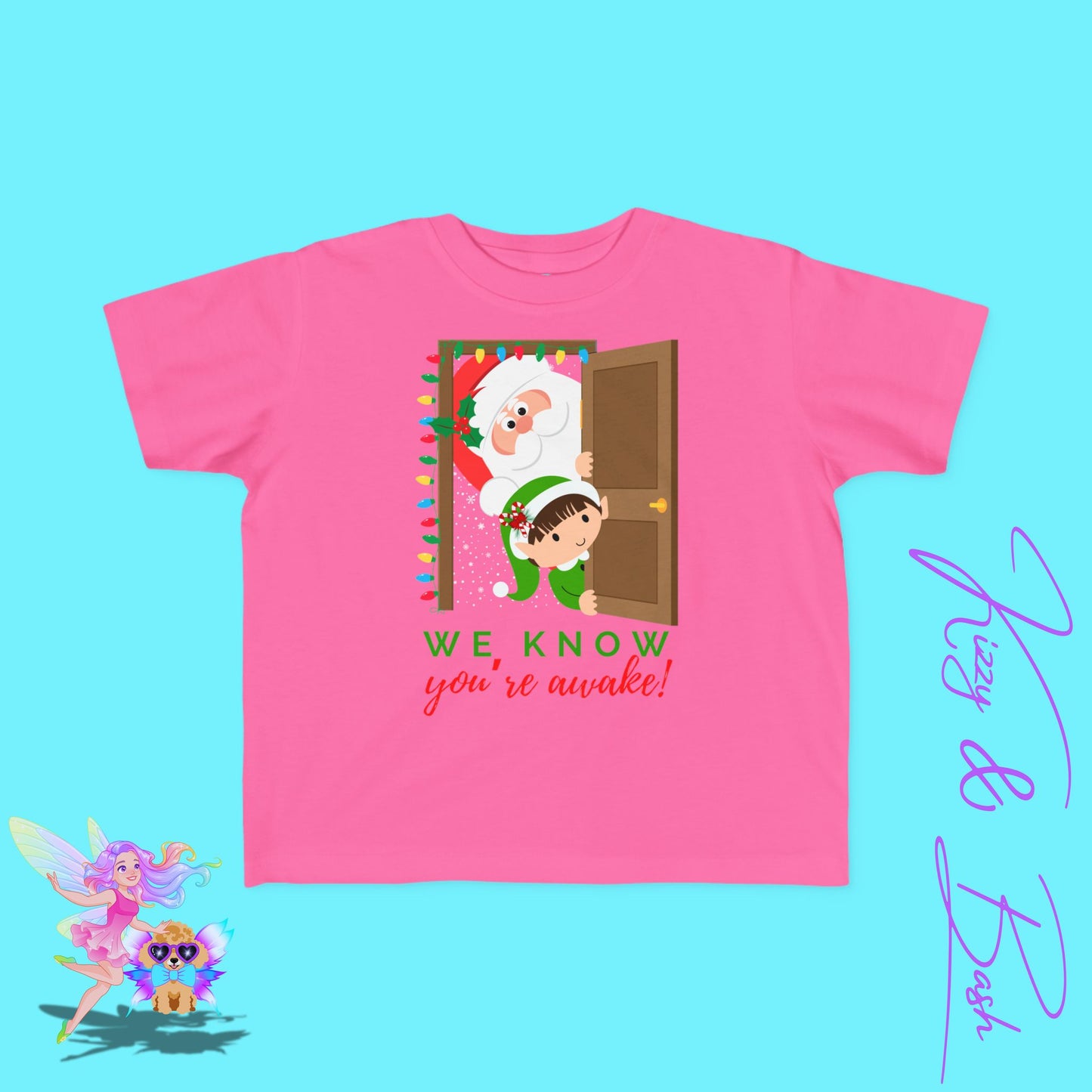 We Know You're Awake Santa and Elf T-Shirt for Toddlers Perfect Gift for the Naughty List Cute and Funny Christmas Shirt Funny Christmas Elf Gift Unique Gift for Santa Lovers Toddler's Fine Jersey Tee