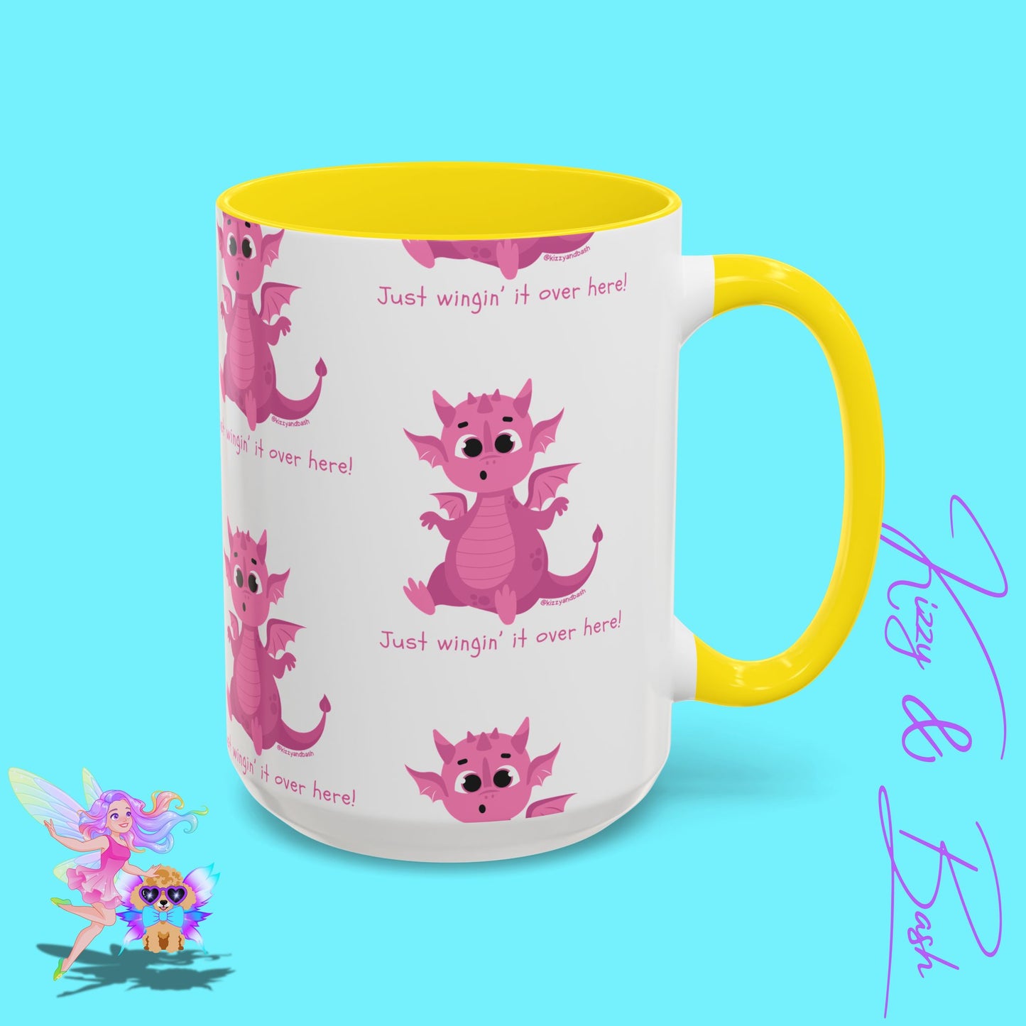 Pink Dragon Coffee Mug for Her Funny Dragon Mug Unique Dragon Gift for Her Just Wingin' It Over Here Self-Affirming Gift Idea Dragon Lover Mug Pink Lover Accent Coffee Mug  11, 15oz