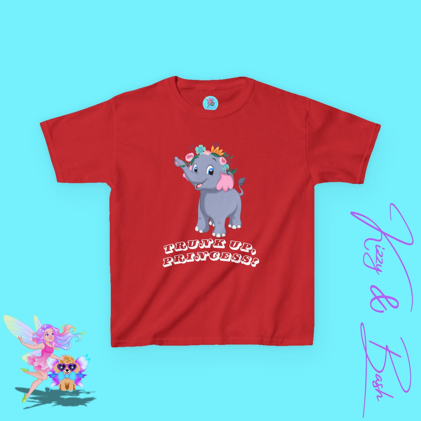 Cute Elephant Princess Shirt for Kids Trunk Up, Princess T-Shirt Gift for Elephant Lovers Cute Graphic Tee for Her Gift for Princess Lovers Elephant Shirt for Kids Heavy Cotton™ Tee