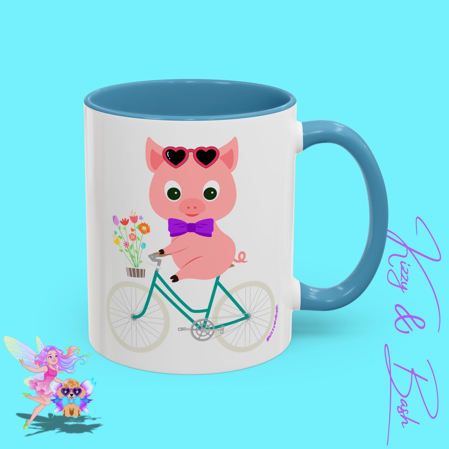 Pig Riding Bicycle Accent Coffee Mug Unique Gift for Teacher Funny Farm Animal Mug Adorable Pig Ceramic Mug Perfect Mug for Bicycle Lovers - 11, 15oz