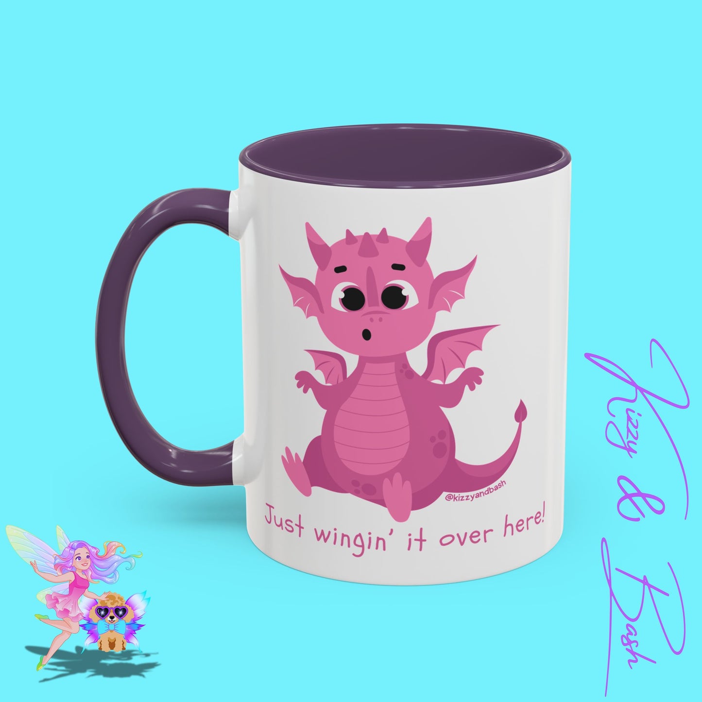 Pink Dragon Coffee Mug for Her Funny Dragon Mug Unique Dragon Gift for Her Just Wingin' It Over Here Self-Affirming Gift Idea Dragon Lover Mug Pink Lover Accent Coffee Mug  11, 15oz