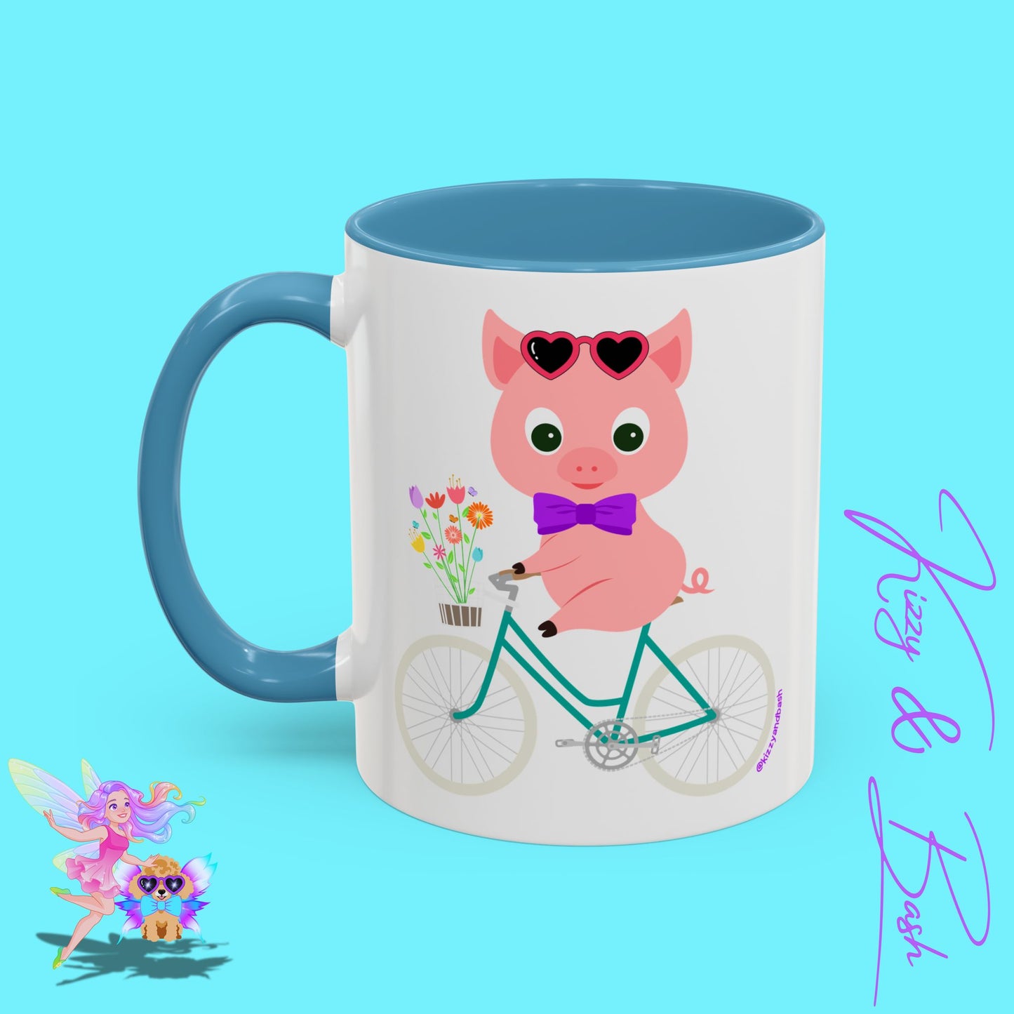 Pig Riding Bicycle Accent Coffee Mug Unique Gift for Teacher Funny Farm Animal Mug Adorable Pig Ceramic Mug Perfect Mug for Bicycle Lovers - 11, 15oz