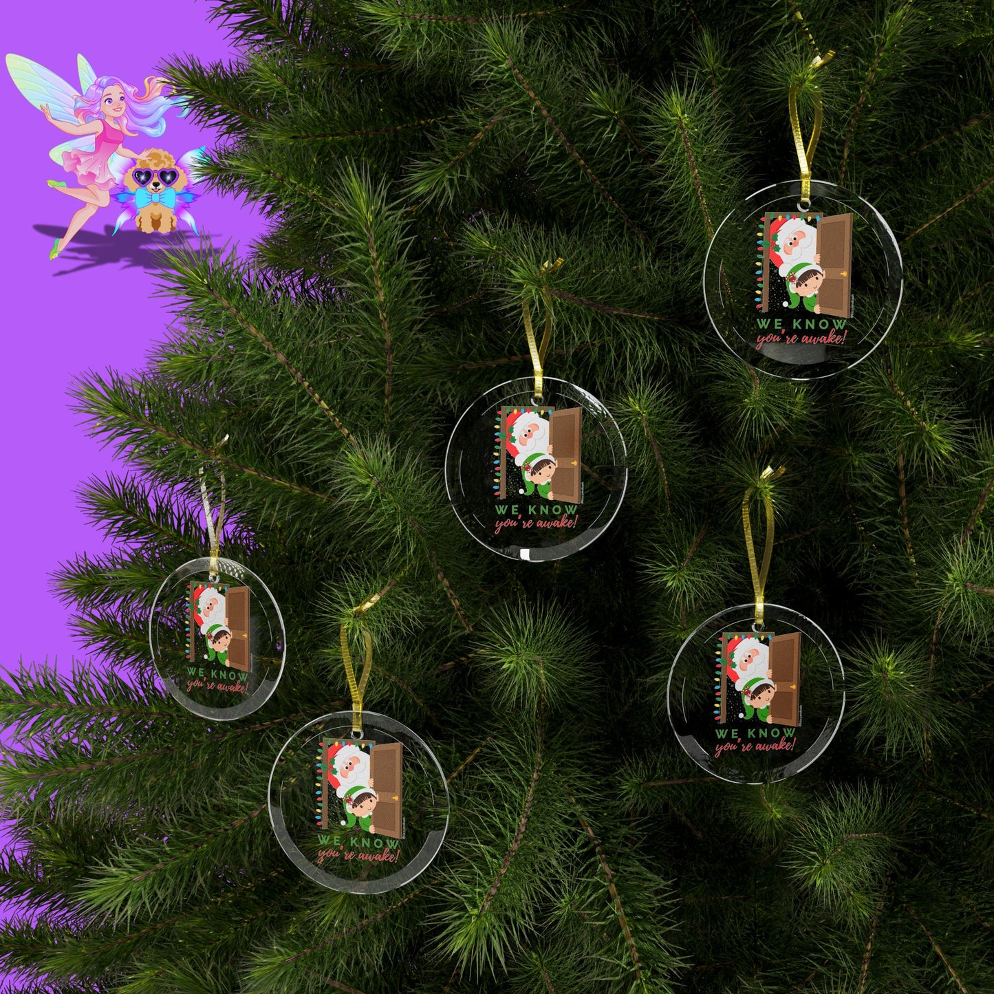 Funny Santa and Elf Ornament Unique Santa Christmas Ornament Funny Christmas Gift for Kids Perfect Gift for the Naughty List Funny Gift for Elf Lovers We Know You're Awake Glass Ornament