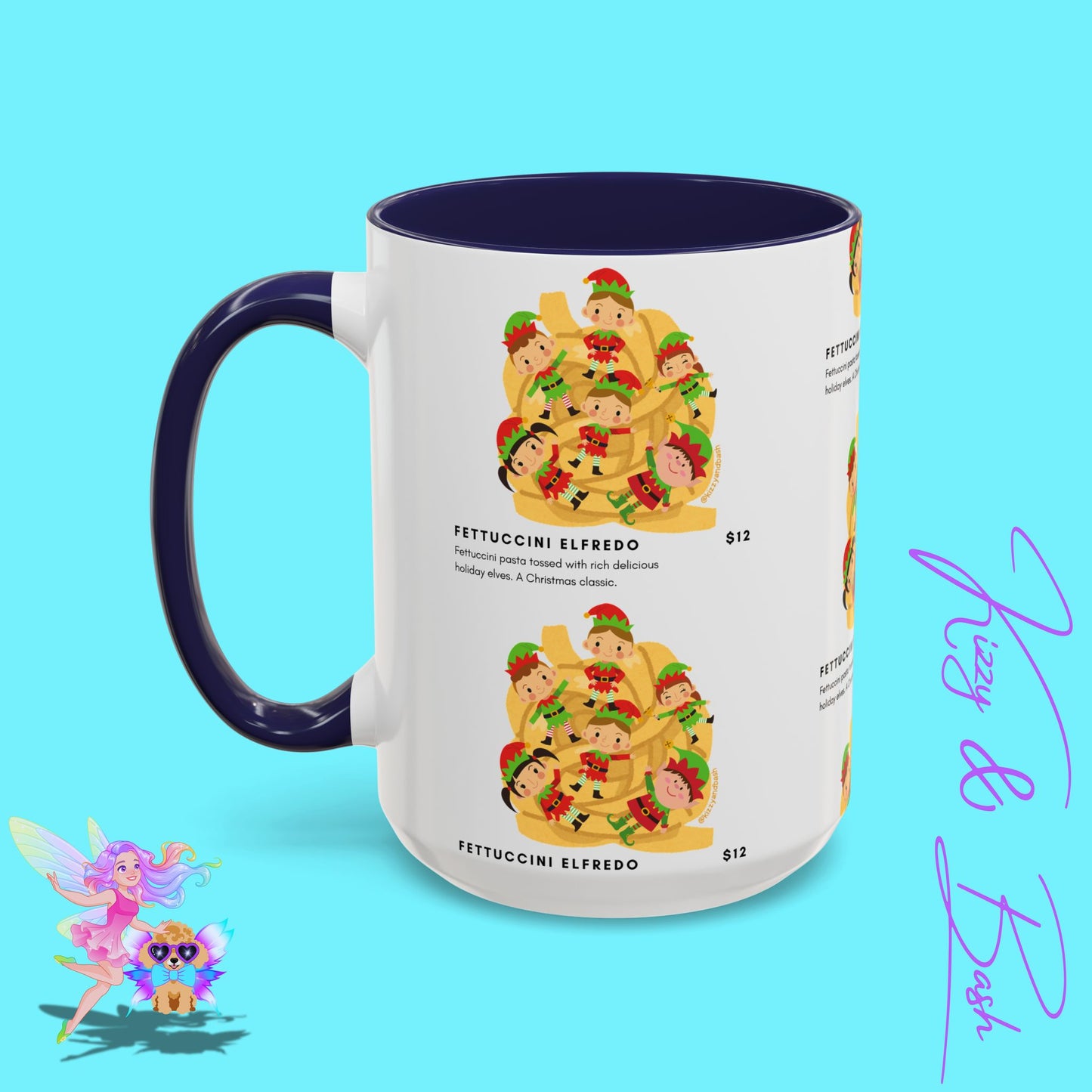 Hilarious Christmas Coffee Mug Perfect Christmas Gift for Teachers Holiday Foodie Mug for Elf Lovers Unique Christmas Gift Idea Elves Tossed in Pasta Fettuccini Elfredo Accent Coffee Mug - 11, 15oz