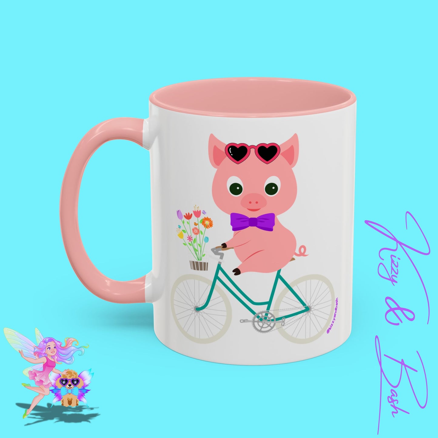 Pig Riding Bicycle Accent Coffee Mug Unique Gift for Teacher Funny Farm Animal Mug Adorable Pig Ceramic Mug Perfect Mug for Bicycle Lovers - 11, 15oz