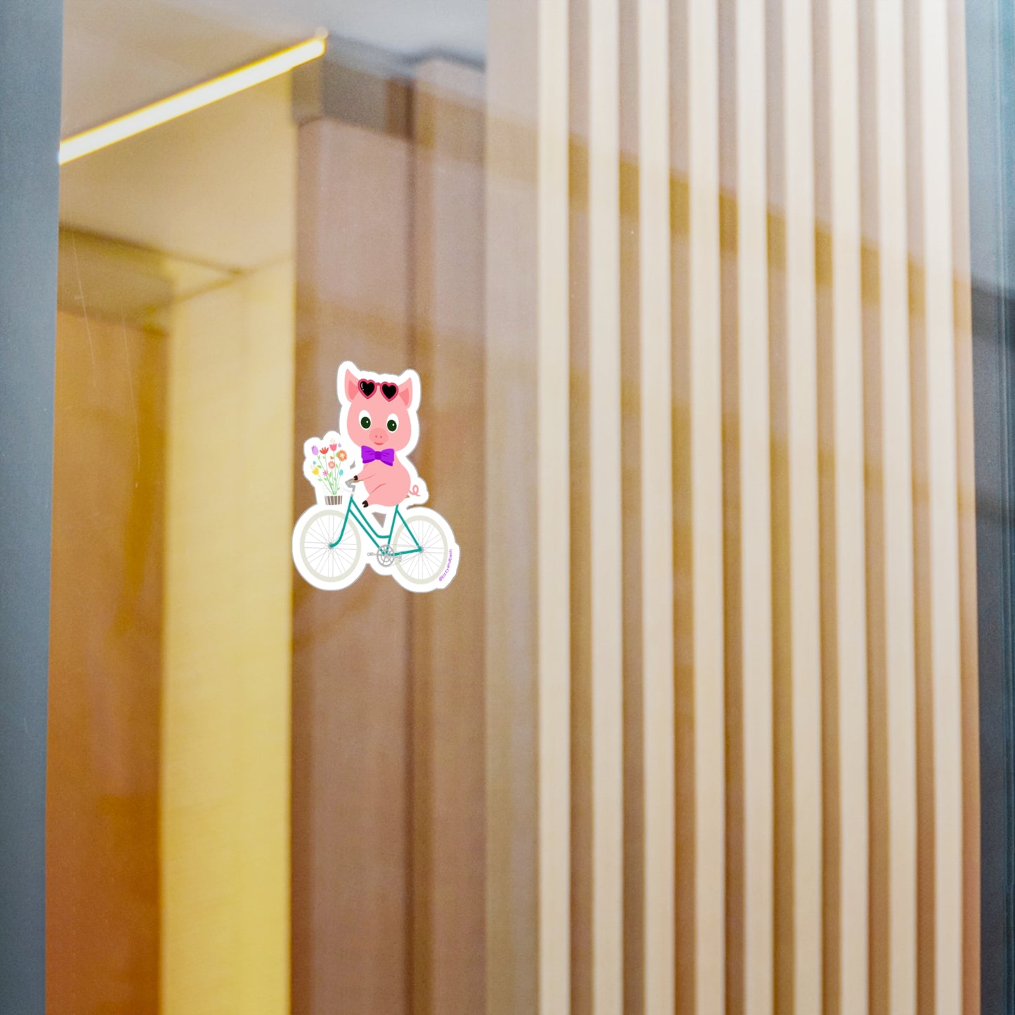 Waterproof Pig Riding Bicycle Kiss-Cut Vinyl Decals Unique Gift for Pig Lovers One of a Kind Pig Gift Funny Farm Animal Decal Adorable Spring Pig on Bike with Flowers