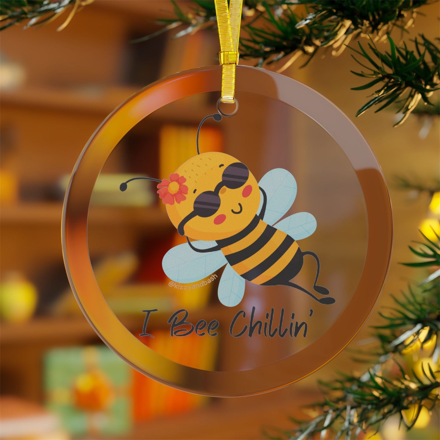 Funny Honey Bee Ornament I Bee Chillin' Glass Ornament Bee Lover Christmas Gift Chill Vibes Only Gift Idea Unique Bee Gift for Bee Lovers Perfect Gift for Beekeepers Cute Bee Christmas Ornament