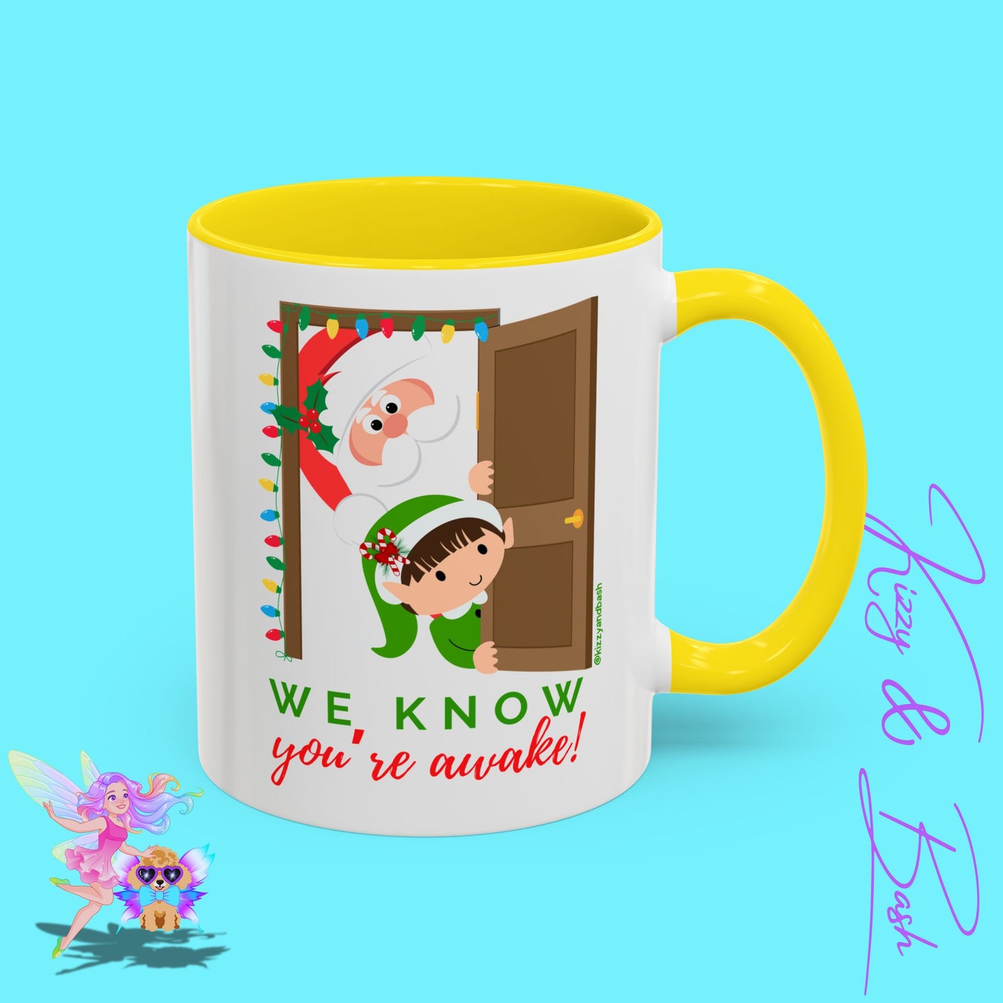 Funny Santa and Elf Mug Unique Santa Coffee Mug Hilarious Elf Lover Gift Funny Christmas Mug Perfect Christmas Gift for Teacher Appreciation We Know You're Awake Accent Coffee Mug - 11, 15oz