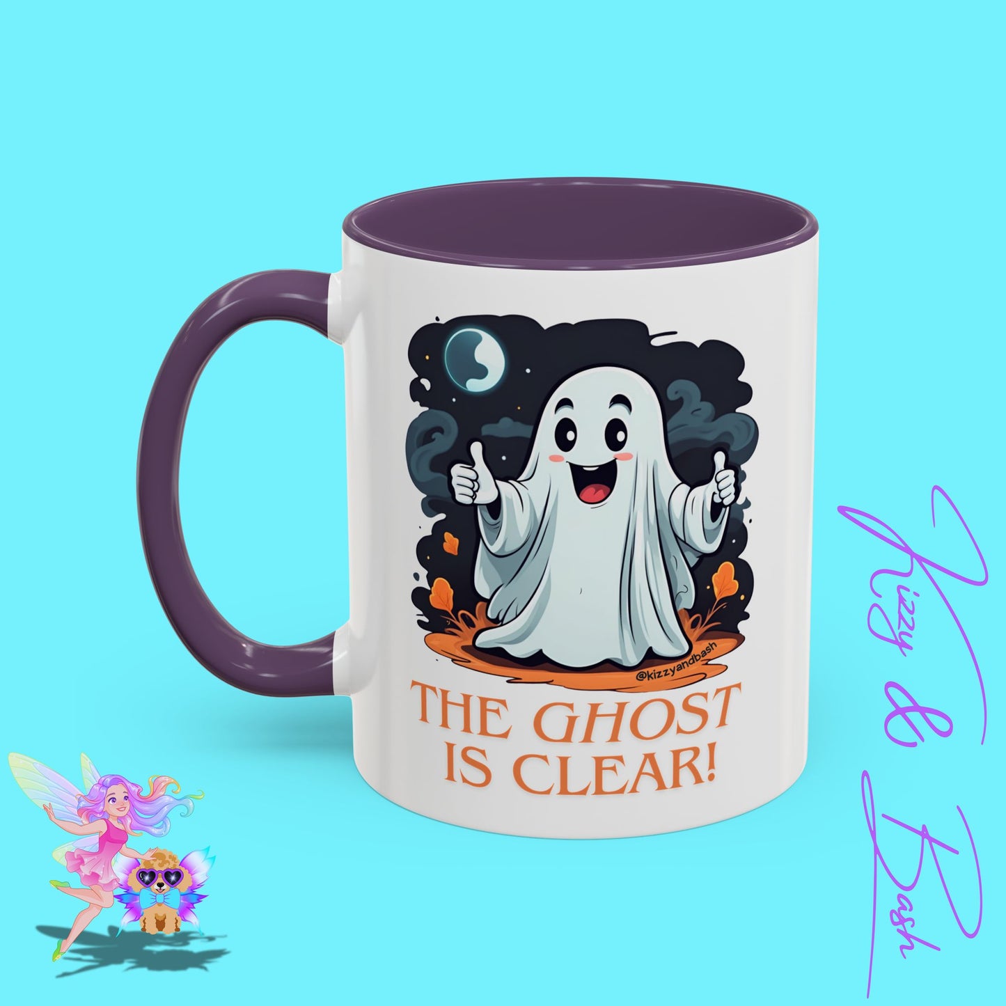 Funny Halloween Mug Cute Halloween Coffee Mug Unique Ghost Lover Gift The Ghost is Clear The Coast is Clear Punny Ghost with Two Thumbs Up Accent Coffee Mug - 11, 15oz