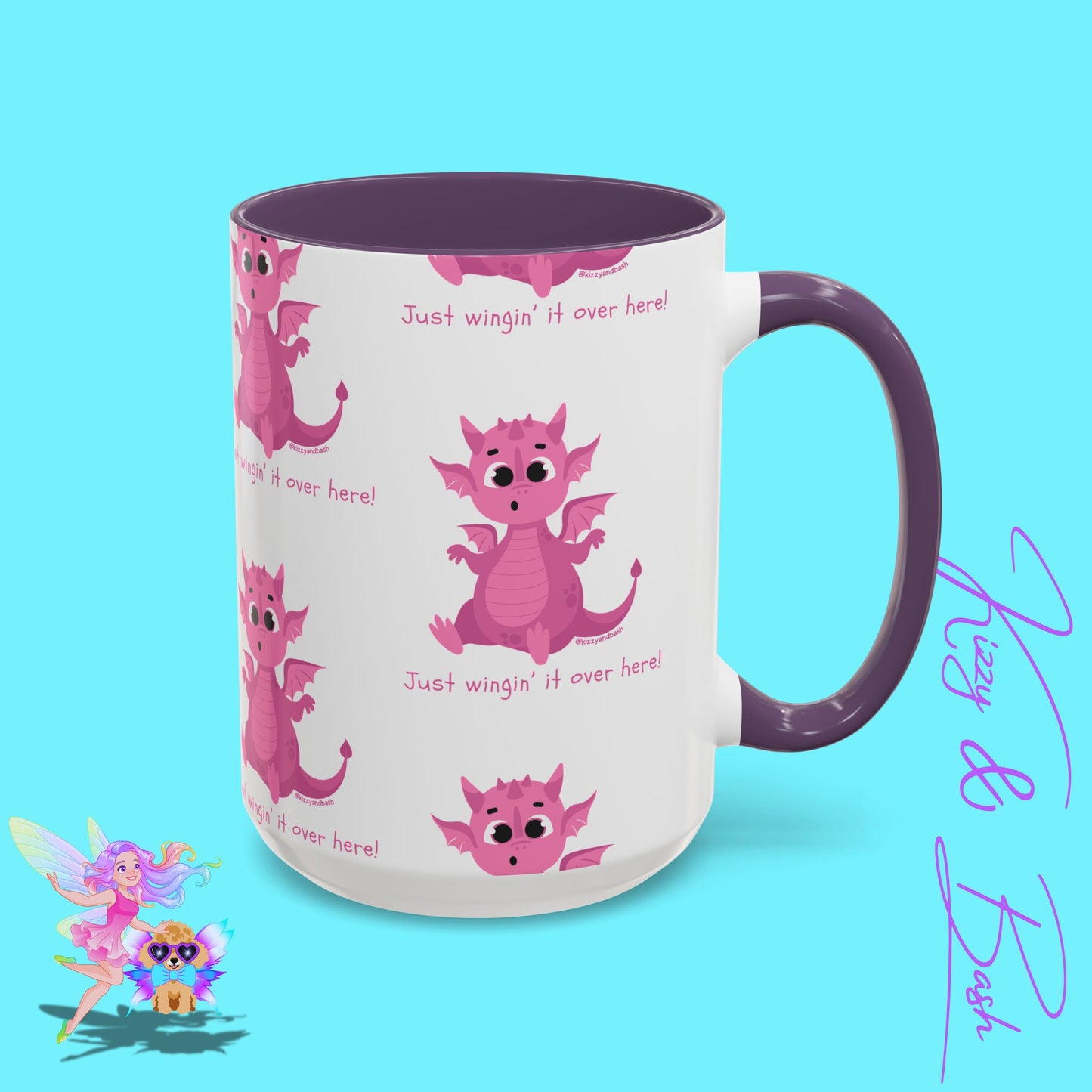 Pink Dragon Coffee Mug for Her Funny Dragon Mug Unique Dragon Gift for Her Just Wingin' It Over Here Self-Affirming Gift Idea Dragon Lover Mug Pink Lover Accent Coffee Mug  11, 15oz