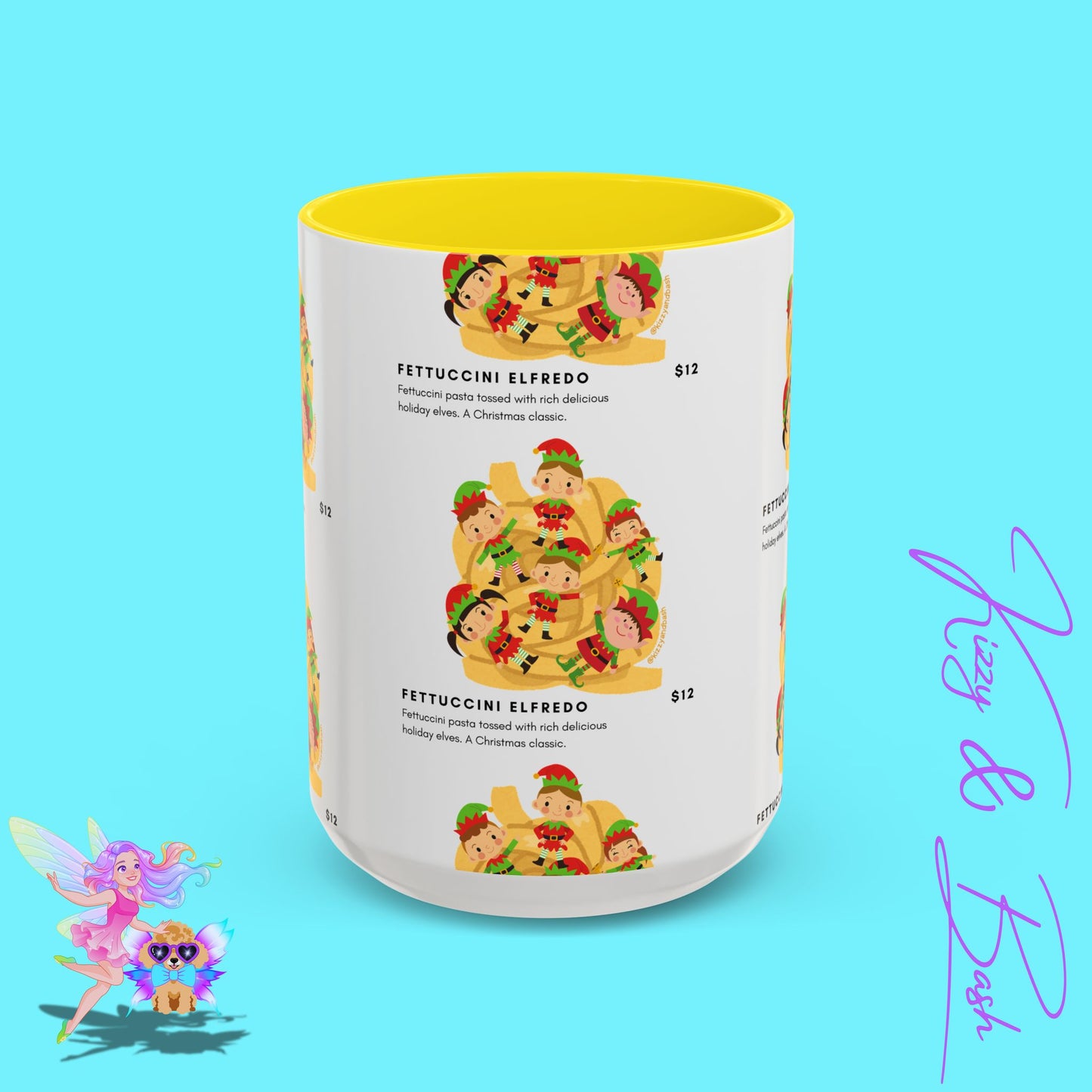 Hilarious Christmas Coffee Mug Perfect Christmas Gift for Teachers Holiday Foodie Mug for Elf Lovers Unique Christmas Gift Idea Elves Tossed in Pasta Fettuccini Elfredo Accent Coffee Mug - 11, 15oz