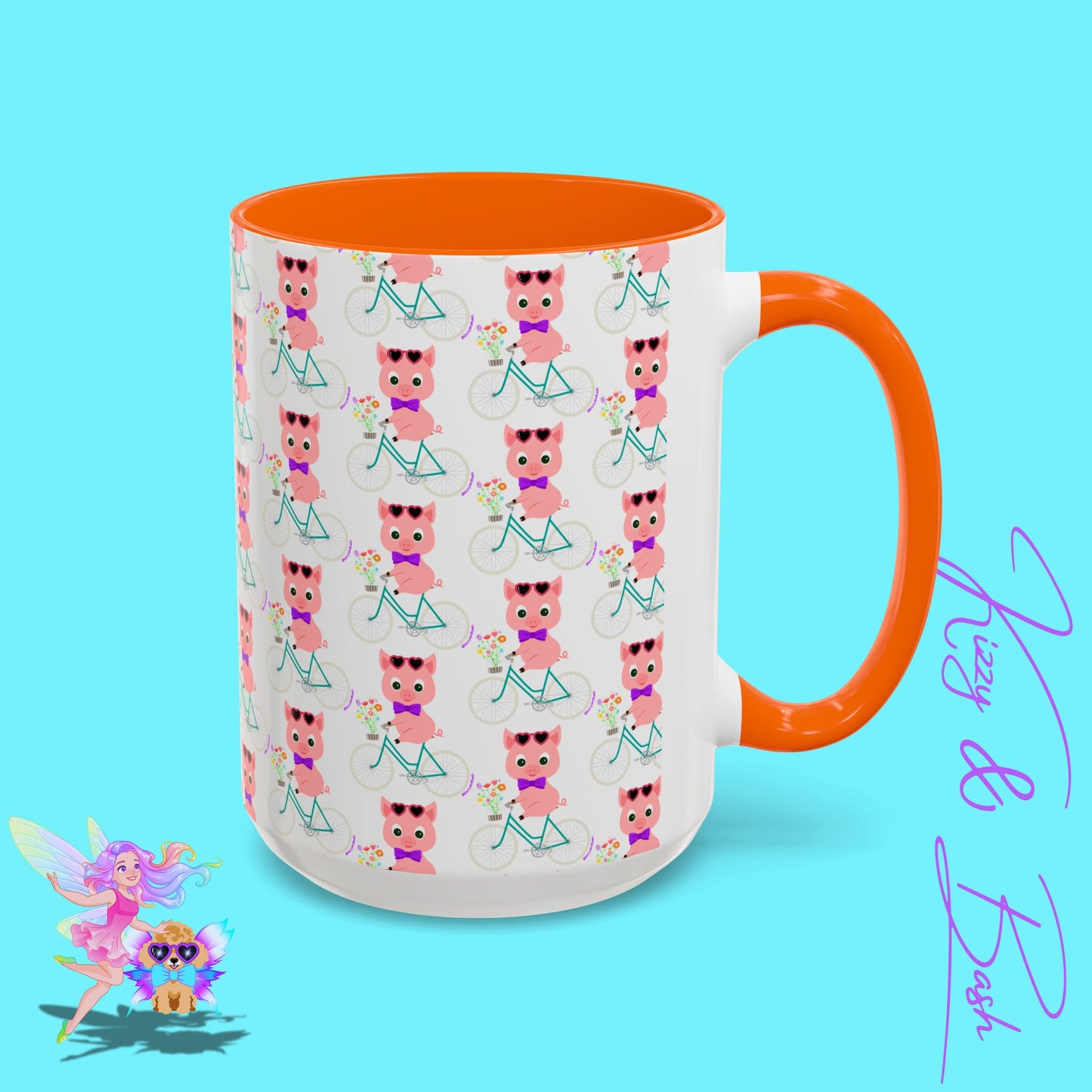 Pig Riding Bicycle Accent Coffee Mug Unique Gift for Teacher Funny Farm Animal Mug Adorable Pig Ceramic Mug Perfect Mug for Bicycle Lovers - 11, 15oz