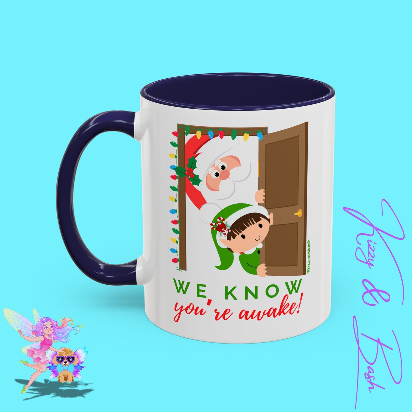 Funny Santa and Elf Mug Unique Santa Coffee Mug Hilarious Elf Lover Gift Funny Christmas Mug Perfect Christmas Gift for Teacher Appreciation We Know You're Awake Accent Coffee Mug - 11, 15oz